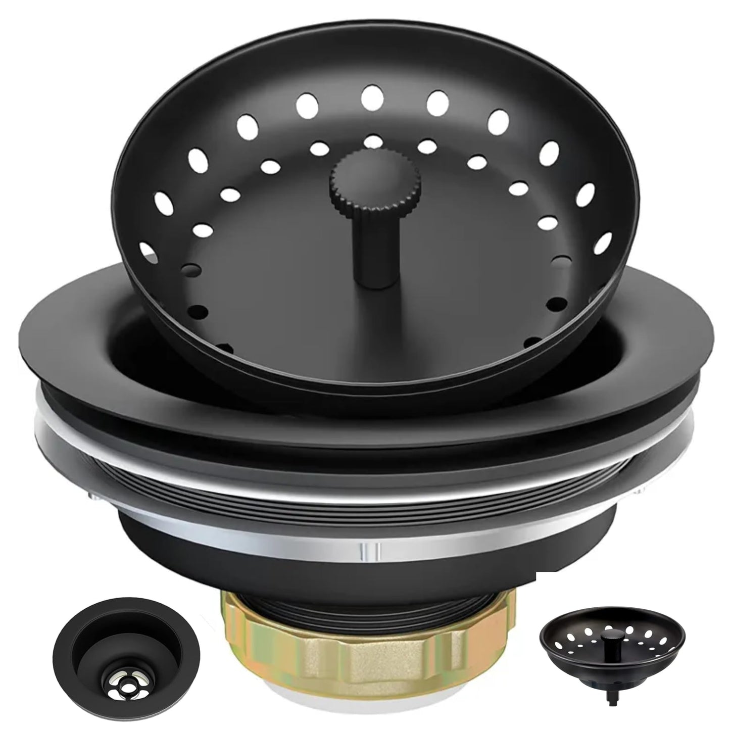 LXLOTUS 3-1/2 Inch Matte Black Kitchen Sink Drain Kit - Complete Black Kitchen Drain Assembly - Black Stainless Steel Strainer Basket Included - Fits 3.5" Standard Kitchen Sink