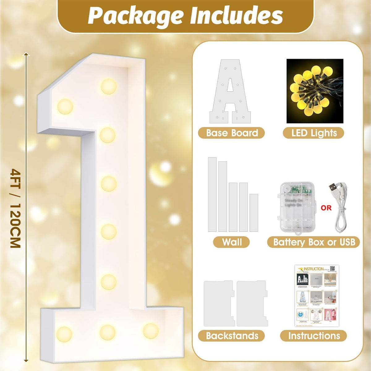 Ledido 4FT Marquee Light Up Numbers 15, Marquee Numbers 4 Feet Tall for Birthday, Anniversary,Graduation Party Decorations,Big 15th Birthday Number for Party Decor,Warm White Large Lighted Number 15