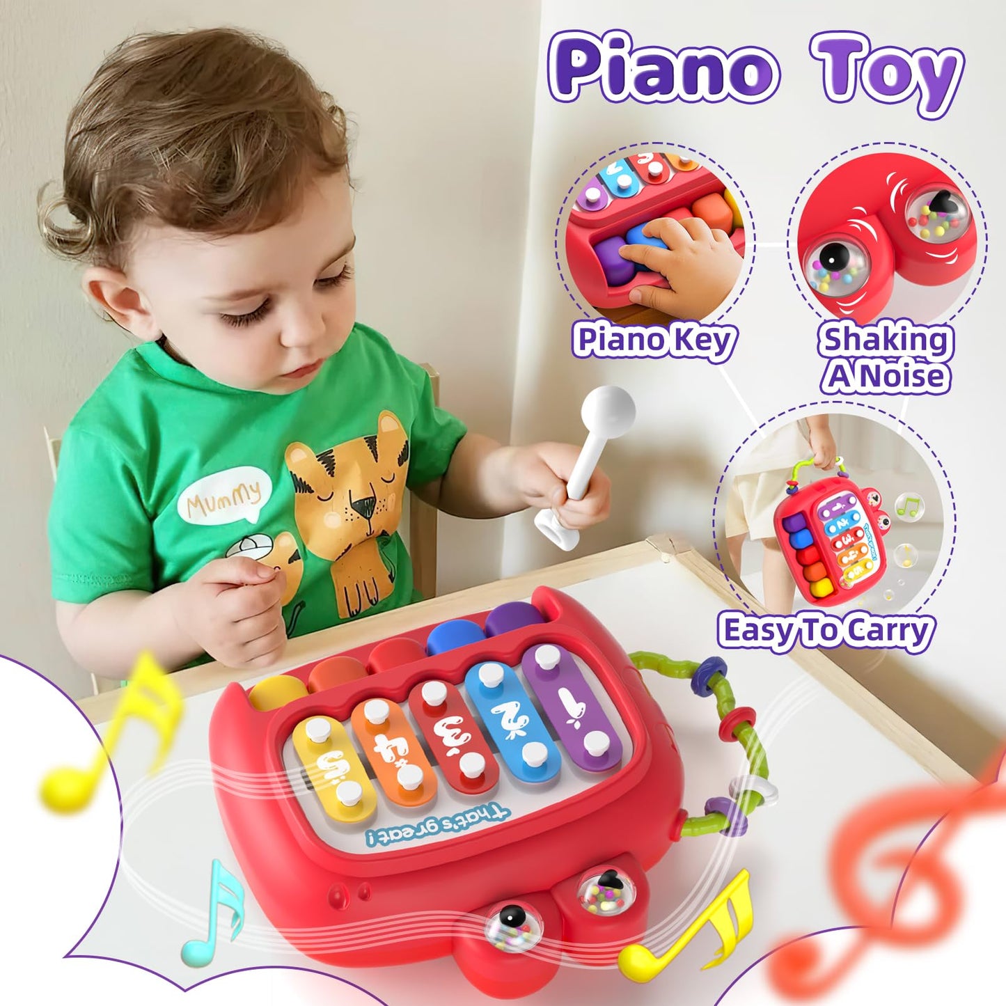usrela 5 in 1 Baby Toys for 9 12 18 Month, Learning Toy for Babies 6-12 Months, Baby Busy Cube, Stacking&Sensory, Pull String&Piano Xylophone Toy, Birthday Gift for 7 8 9 Month