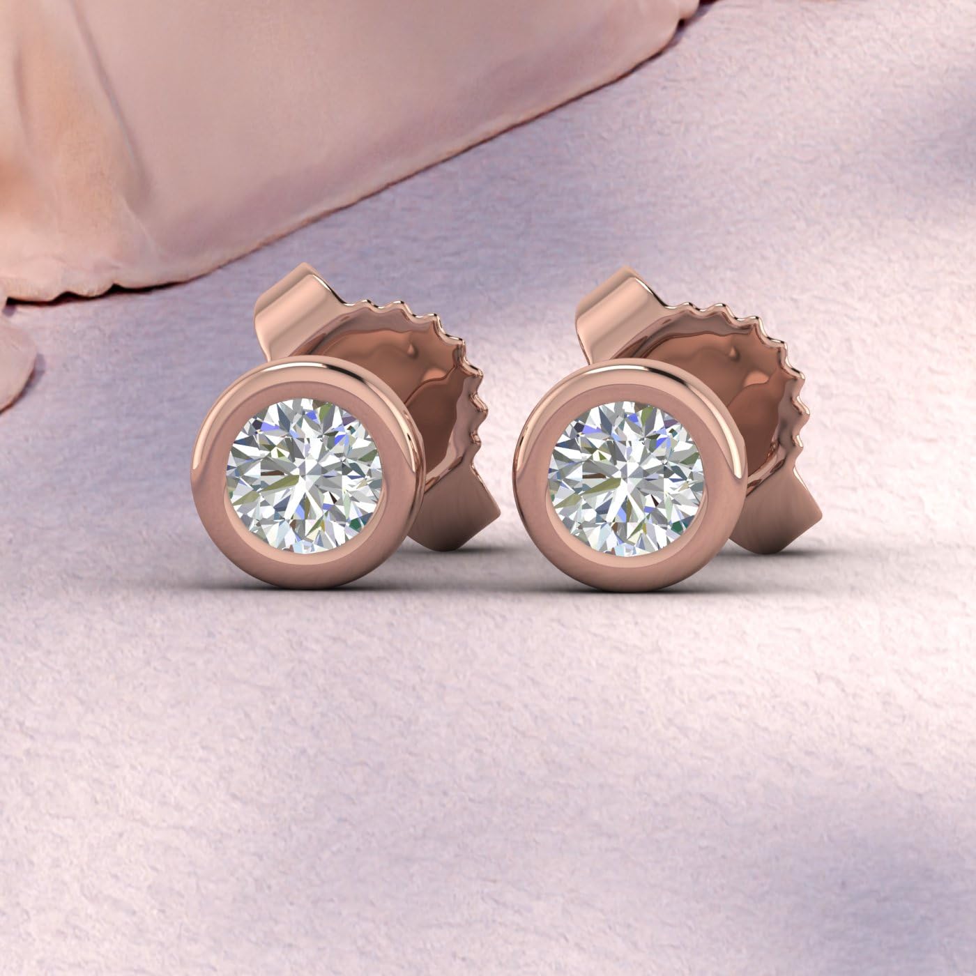 0.14 Carat Bezel Set Natural Diamond Stud Earrings for Women in 10K Rose Gold