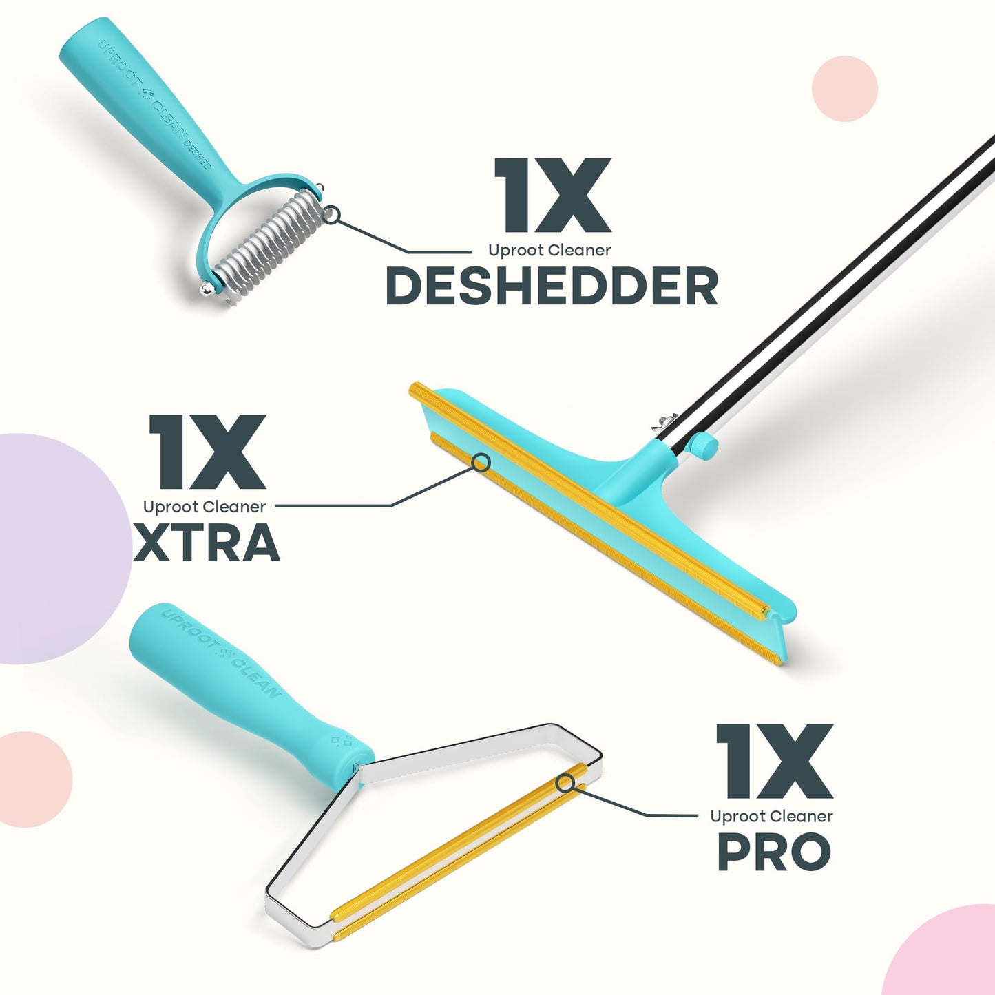 Uproot Clean Deshedder Xtra, Pro, & Deshedder Bundle - Pet Hair Removal Tool & Dog Brush for Shedding Bundle - Easy Cat & Dog Hair Remover & Carpet Rake Set with Special Dog Grooming Brush!