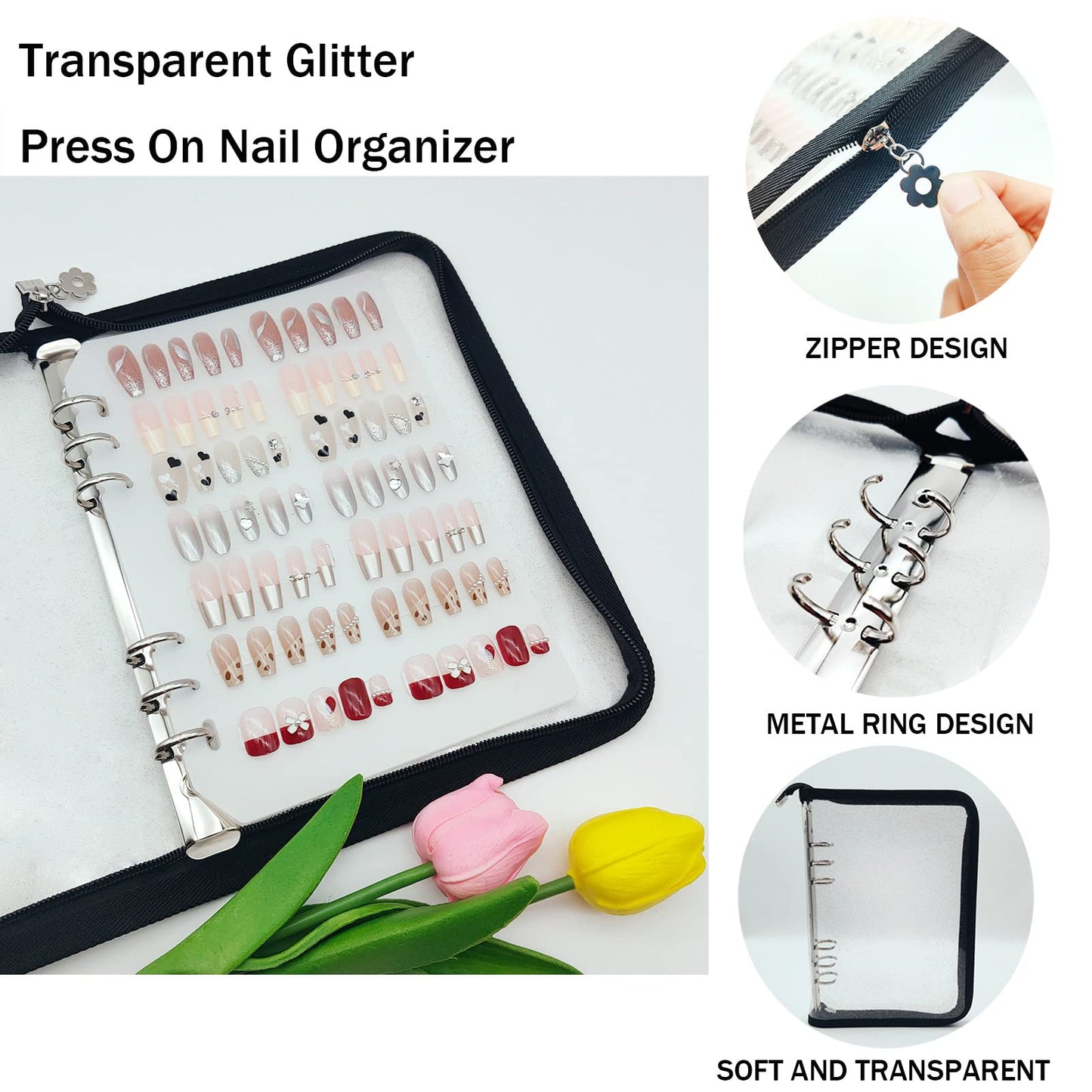 GUXACU Press On Nail Organizer 10 PCS Clear Empty Press On Nail Storage Press On Nail Packaging for Fake Nail Storage Nail Display Nail Salon Press On Nail Supplies Organizer with Nail Tape