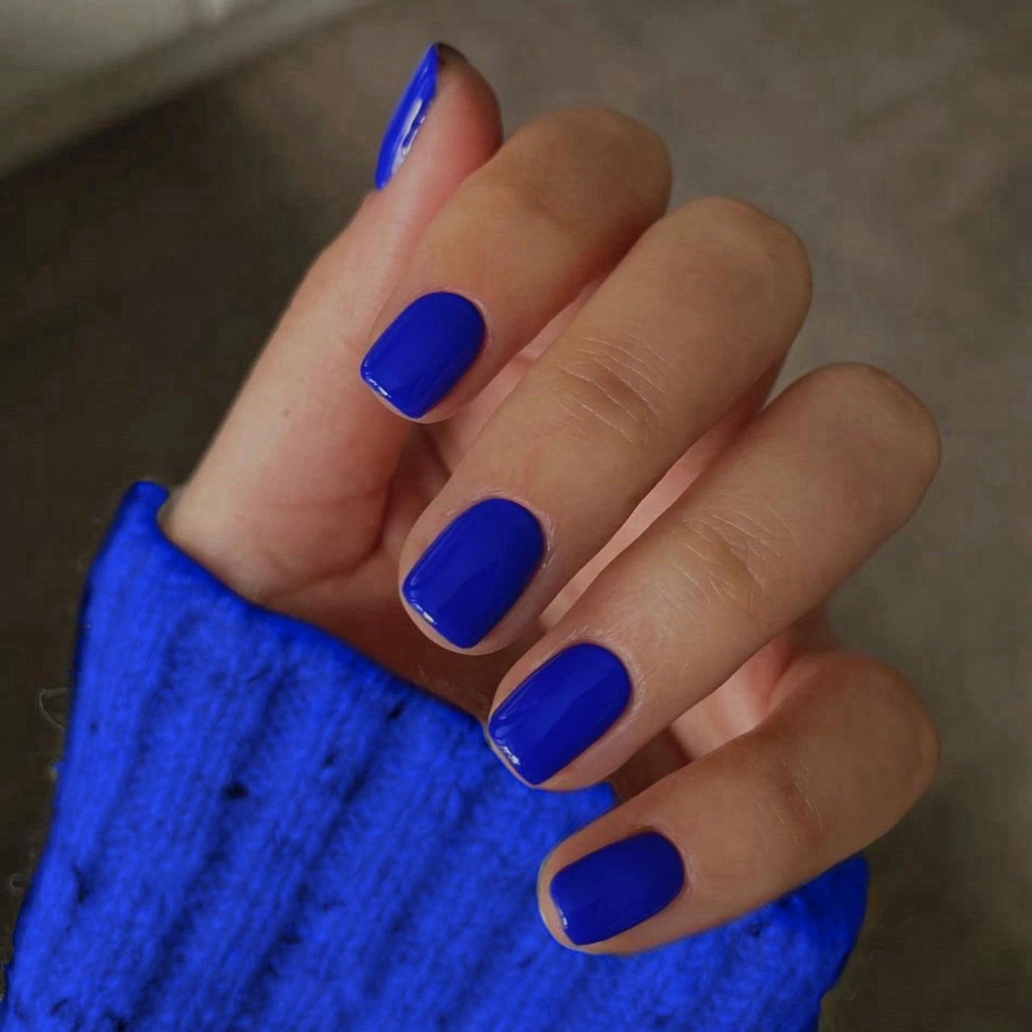 Royal Blue Press On Nails Short Square, Natural Gel Nails Glue on Fall Colors 2025 Trendy Acrylic Nails Press ons Featured Protective Coat Thick Reusable Fake Nails 24 Short Coffin Nails
