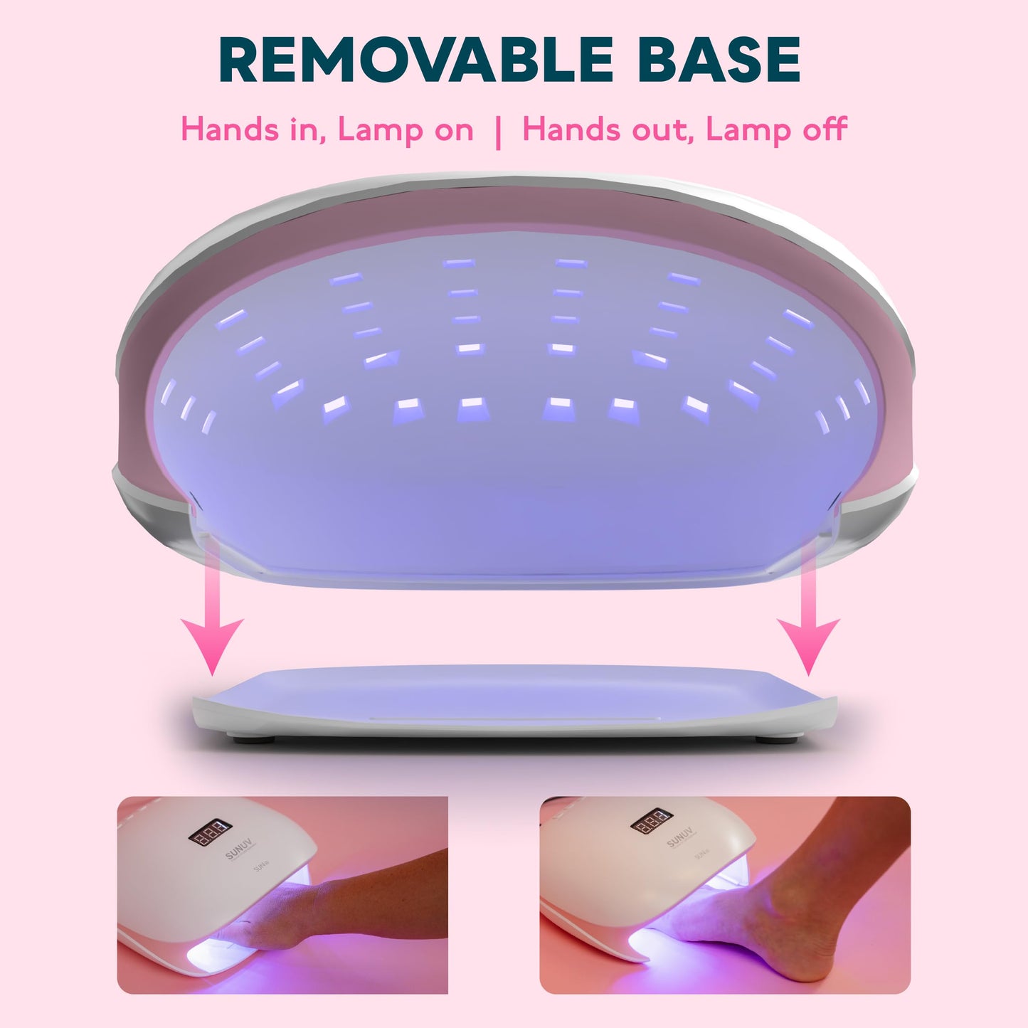 SUNUV LED UV Nail Light, UV Lamp for Gel Nails Polish with 4 Timer Settings, LCD Display Removable Base, SUN4S Pink