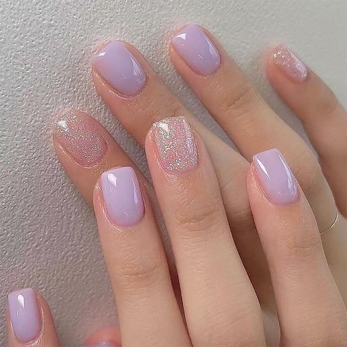 Purple Press on Nails Short Square MABKJLF Fake Nails False Nails with Designs Glitter Solid Colour Full Cover Glossy Glue on Nails Natural Nails Acrylic Nails for Women Girls 24 Pcs