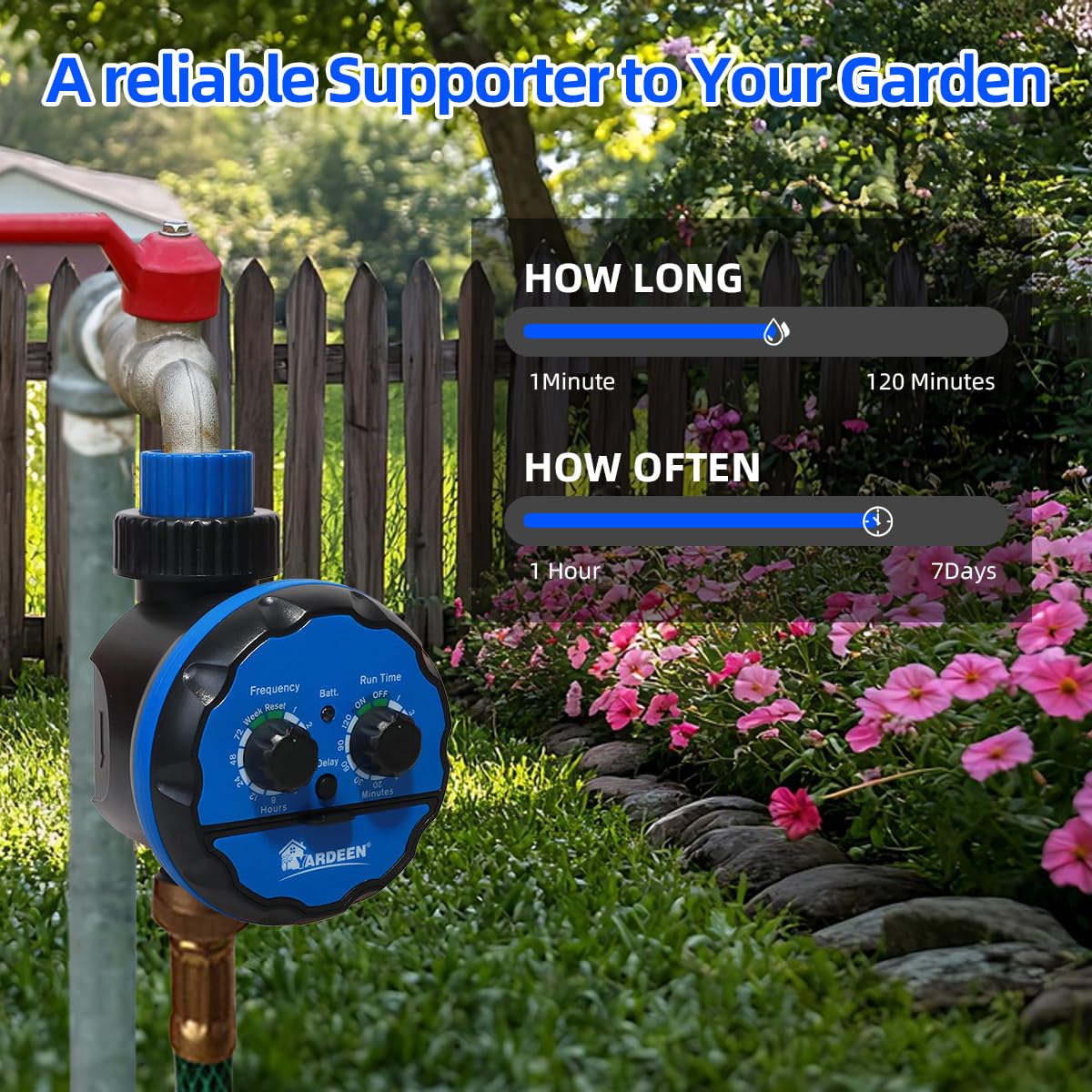 Yardeen Digital Water Timer, Dual Dial Control, Battery Operated, Black/Blue