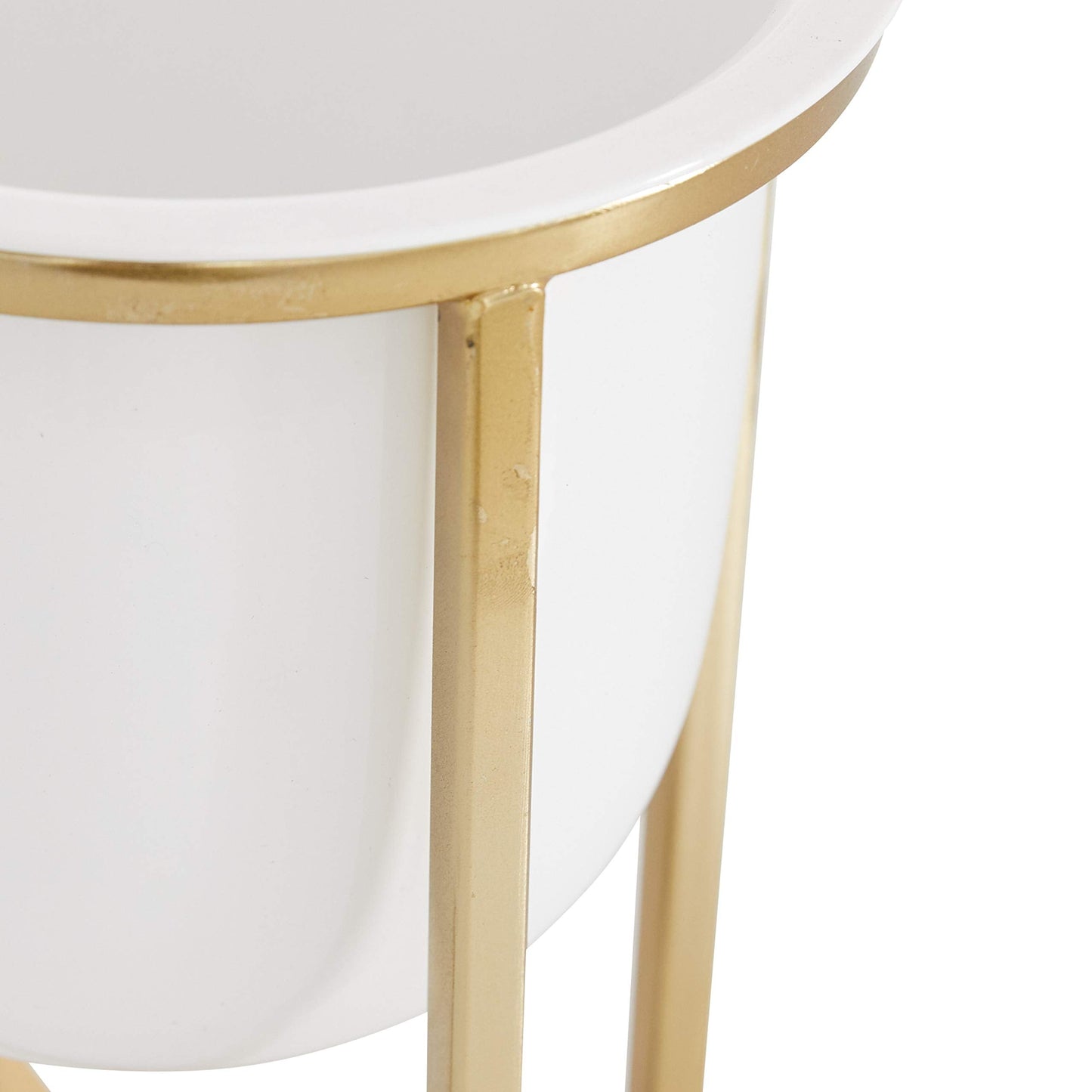CosmoLiving by Cosmopolitan Metal Indoor Outdoor Planter Dome Small Planter Pot with Gold X-Shaped Stands, Set of 2 Planters 12", 10"H, White