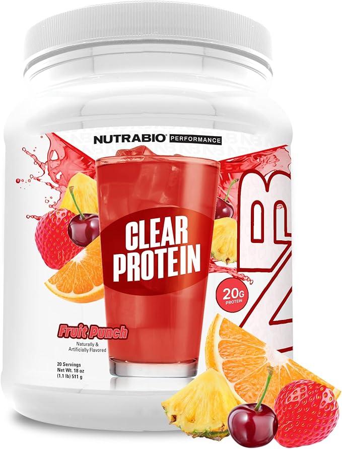 NutraBio Clear Whey Isolate Protein Powder, Delicious & Refreshing Fruit Flavors, Protein Juice, No Milky Taste, No Foam, Zero Sugar, Fruit Punch, 20 Servings