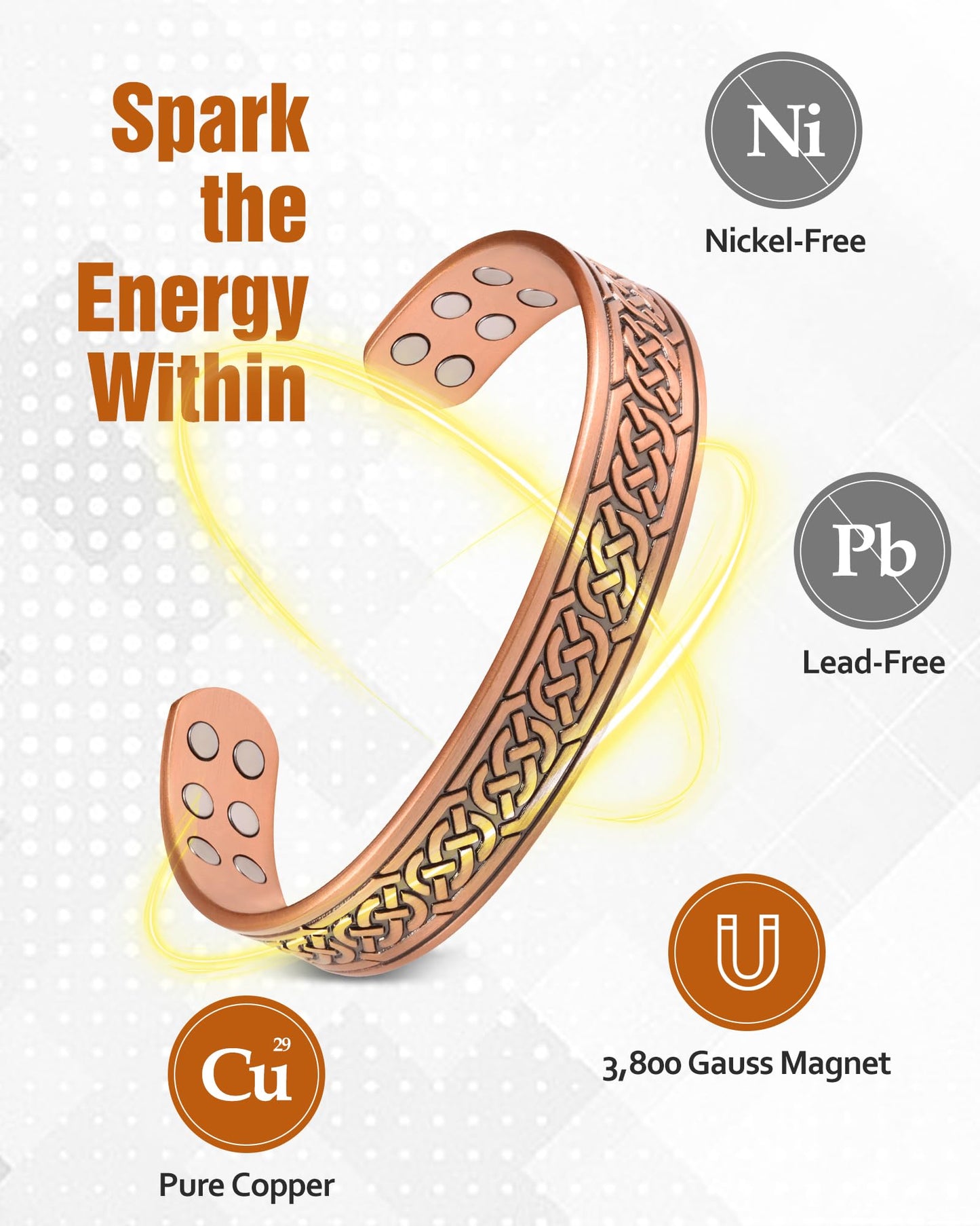 Jecanori Copper Bracelet for Men, 18X Strength Mens Magnetic Copper Bracelets with 3,800 Gauss Magnets
