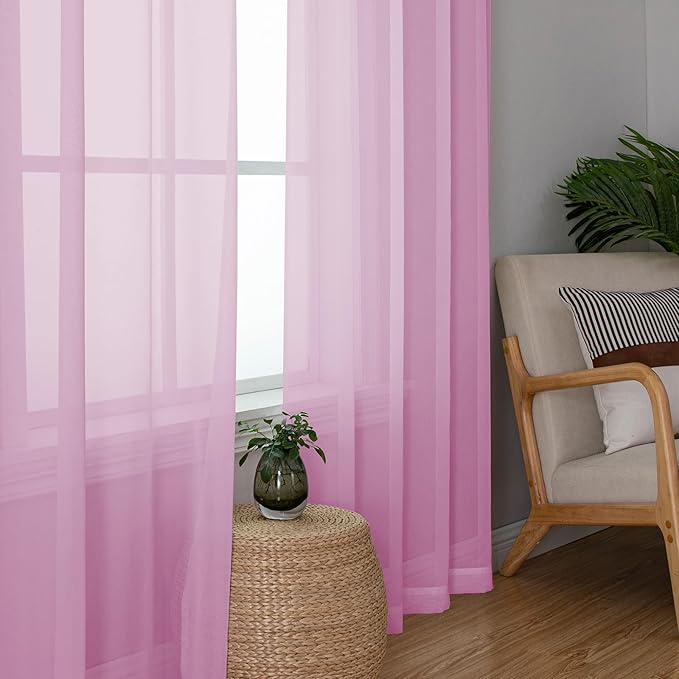 Lecloud Light Pink Sheer Curtains 72 Inches Long 2 Panels, Light Filtering Curtains for Living Room, Farmhouse Voile Rod Pocket Curtain Drapes for Bedroom Dinning Room, Each Panel 42 X 72 Inch