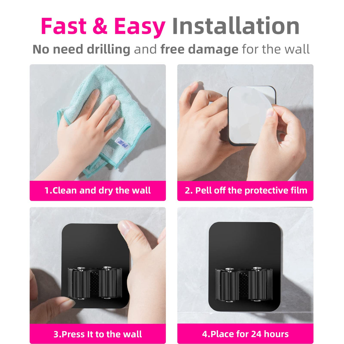 4 Pack Broom Holder Wall Mount (4 Count)