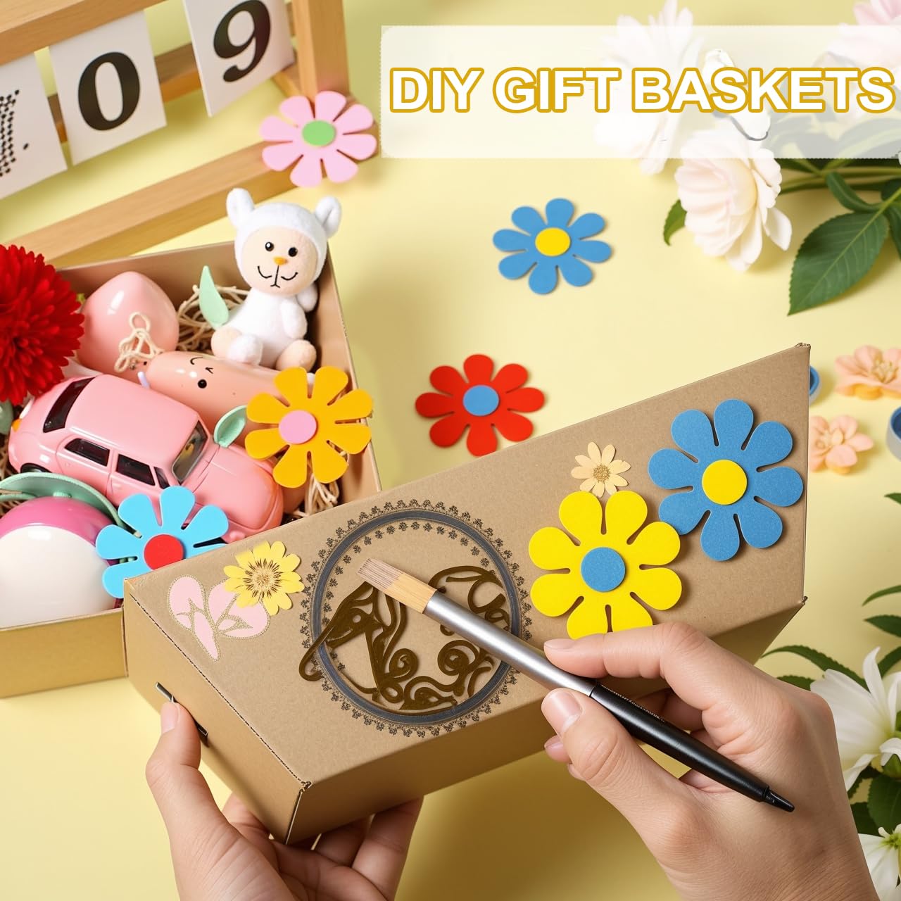 12 Pack Baskets for Gifts Empty, 10 x 7 x 3” Kraft Empty Gift Basket to Fill with 16 Cellophane Bags & 16 Pull Bows, Gift Baskets Bulk with Cellophane Wrap Set for Valentine’s Day, Christmas, Easter