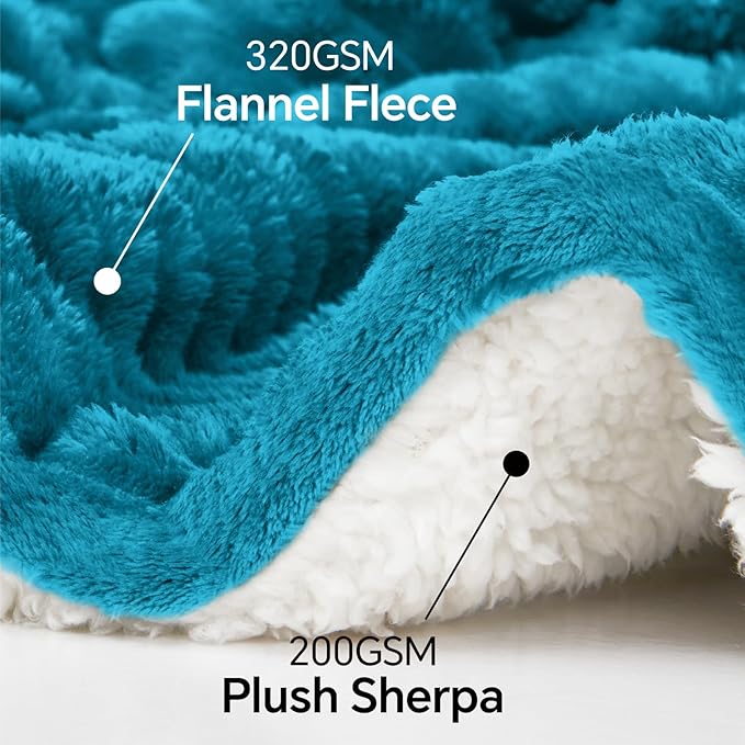 INFIIXSO Sherpa Fleece Queen Size Blanket - Super Soft & Warm Striped Fleece, Cozy Plush Fluffy Large Bed Blanket All Season Use (Teal, 90x90 Inches)