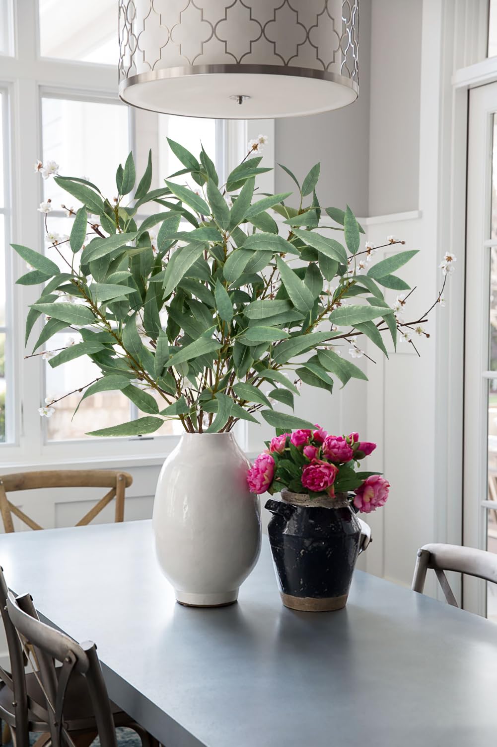Faux Eucalyptus Stems - 34' Long Fake Salix Leaves 6 Pcs Artificial Greenery Stems for DIY Bouquet Arrangements, Centerpieces, Shower Decorations