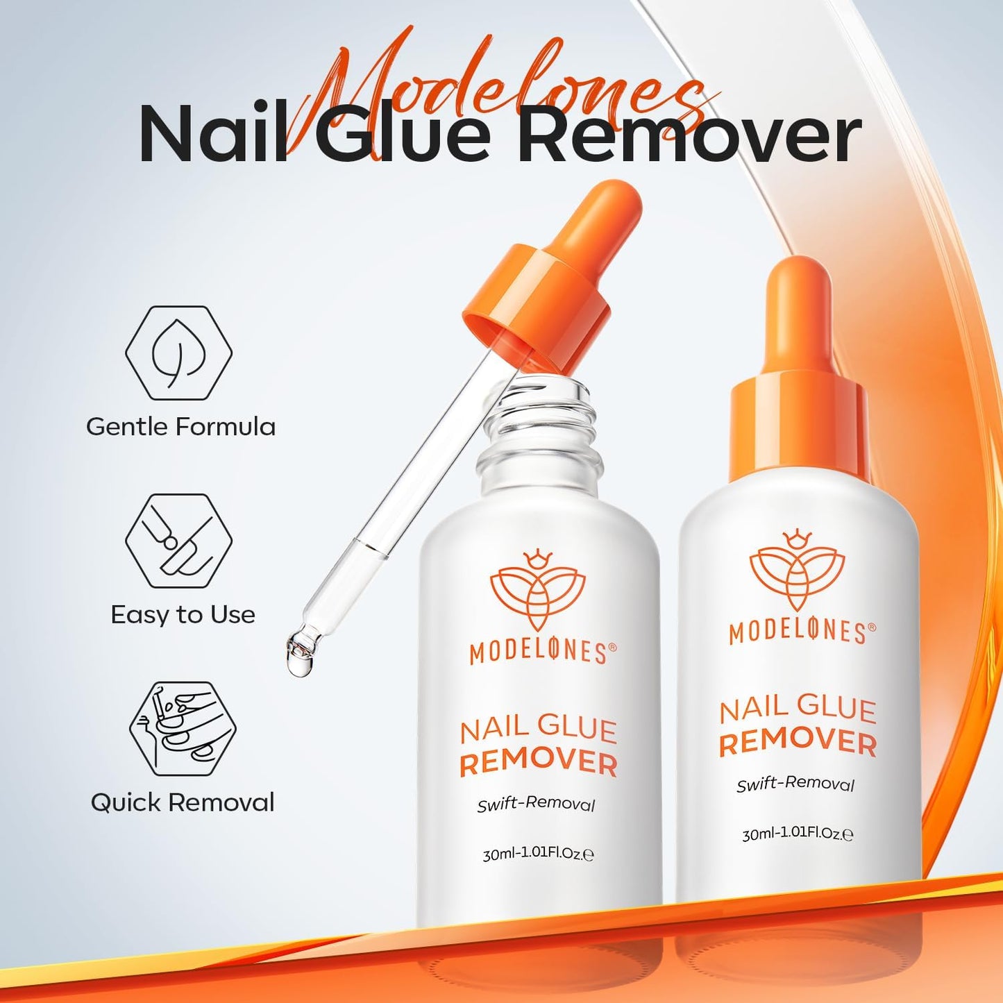 modelones 30 ML Nail Polish Remover for Press On Nails Base Top Coat, Upgrade Clear Stick On Nails Remover for Acrylic Tips