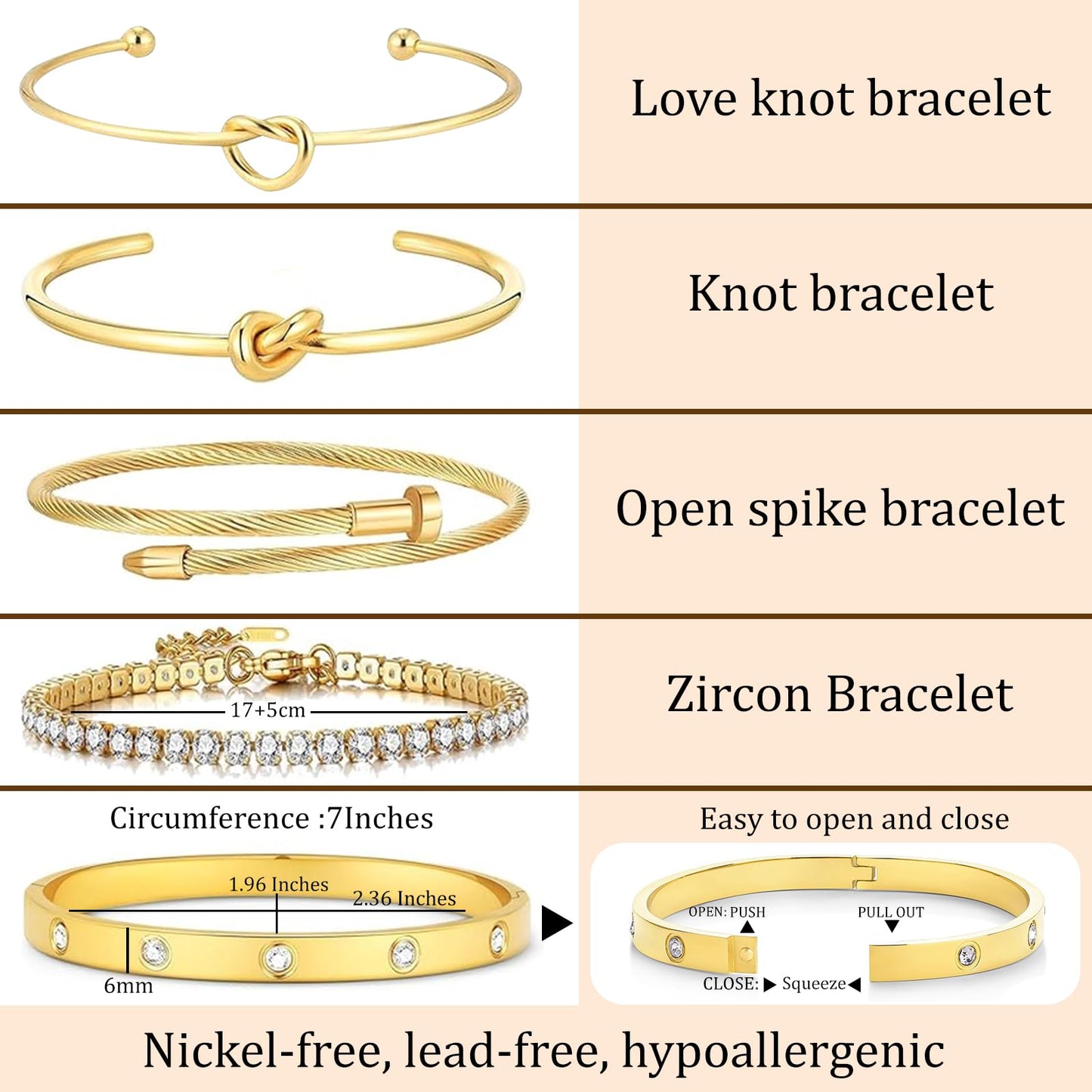 FAFUGA 18 K Gold Plated Love Bangle Bracelet Stack Cuff Jewelry for Women Jewelry Set for Women Gift with Box (style6)