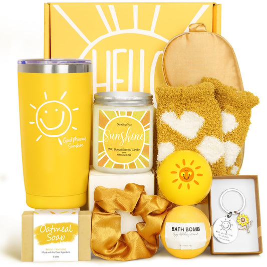 Gift Baskets for Women, 10pcs Unique Birthday Gifts for Women, Best Friend Birthday Xmas Gifts, Get Well Soon Gift Basket Sending Sunshine Cheer Up Box for Sister Friendship - BRIGHTEN UP HER DAY!