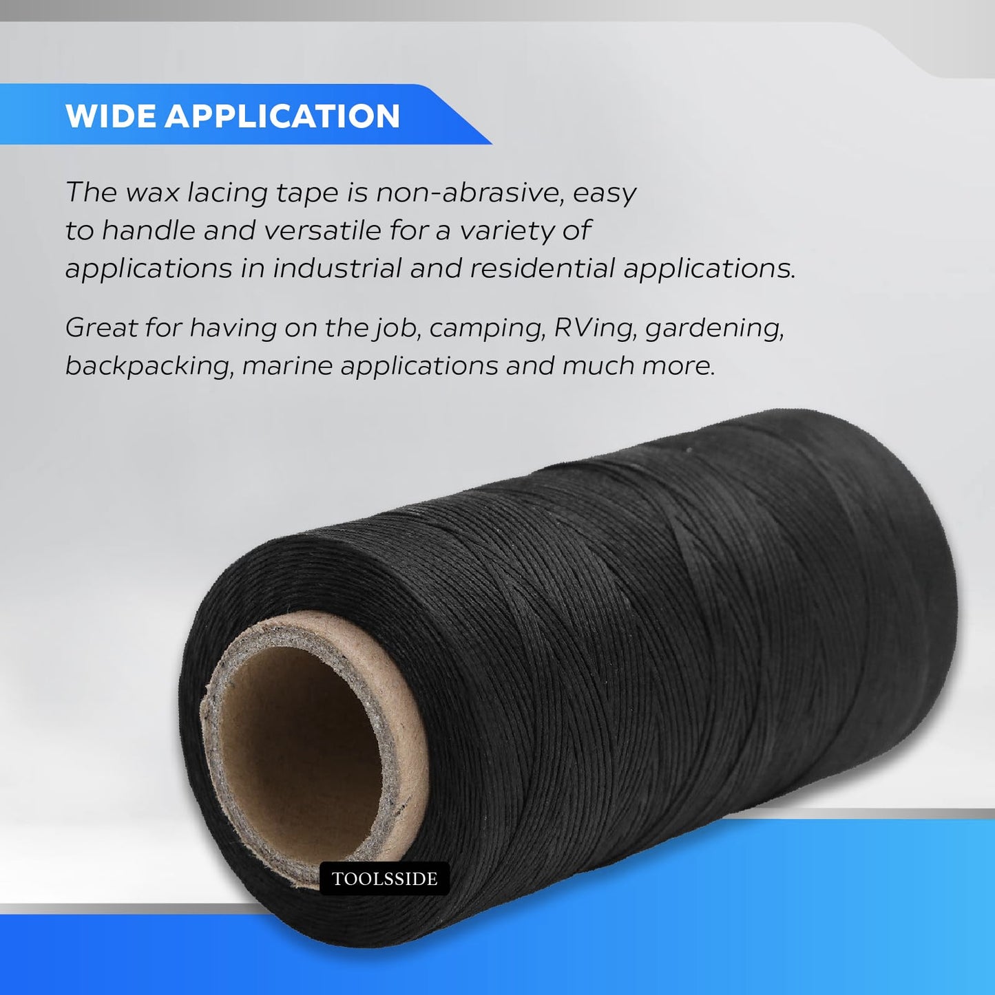 TOOLSSIDE 9-Ply Black Waxed Twine 1500 Feet/500 Yard Wax Lacing Cord Nylon (210D Polyester) - 160 LBS Tensile Strength Black Twine String for Crafts, 1-Roll