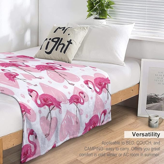 Flamingo Blanket Gifts - 30 x 40 Inches Cute Flamingo Throw for Girls - Light Pink Soft Fuzzy Plush Blankets for Couch