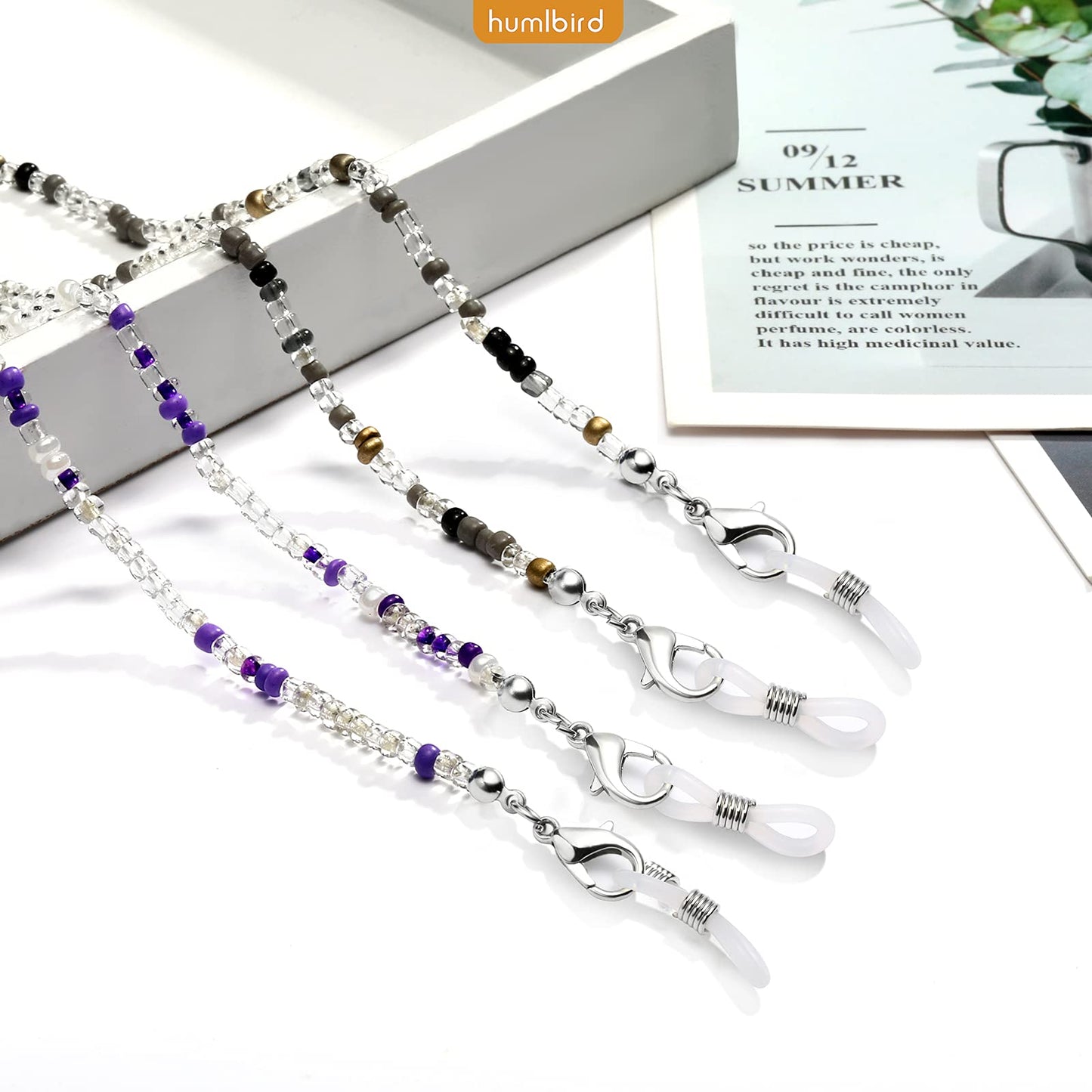 humlbird 2 Pcs Glasses Chain Mask Lanyard Strap Mask Chain Face Mask Holder Around Neck Eyeglass Chain for Women Stylish, Purple Black