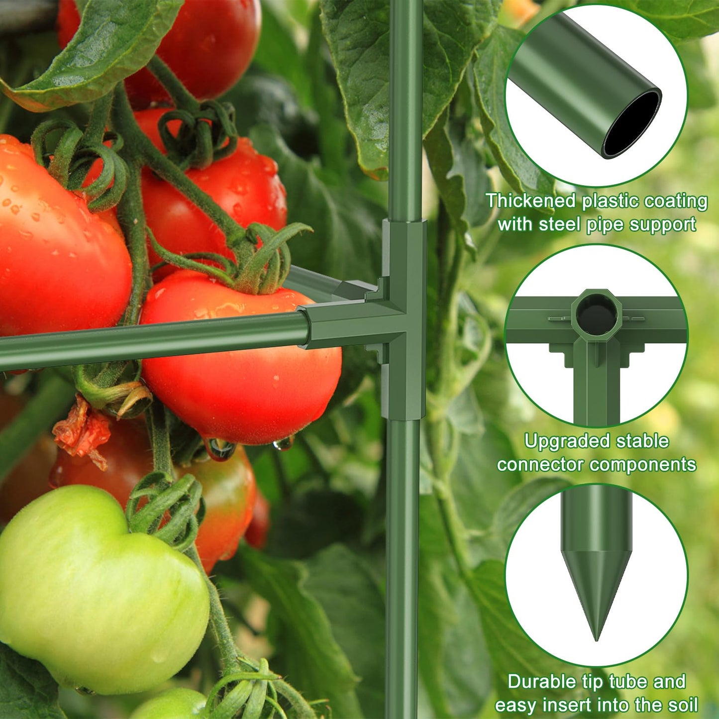 Unves 3 Pack Tomato Cage for Garden, 16" W x 66" H Square Tomato Trellis Plant Support Frame with 50 Pcs Plant Clips, Suitable for Climbing Vegetables, Flowers, and Fruits