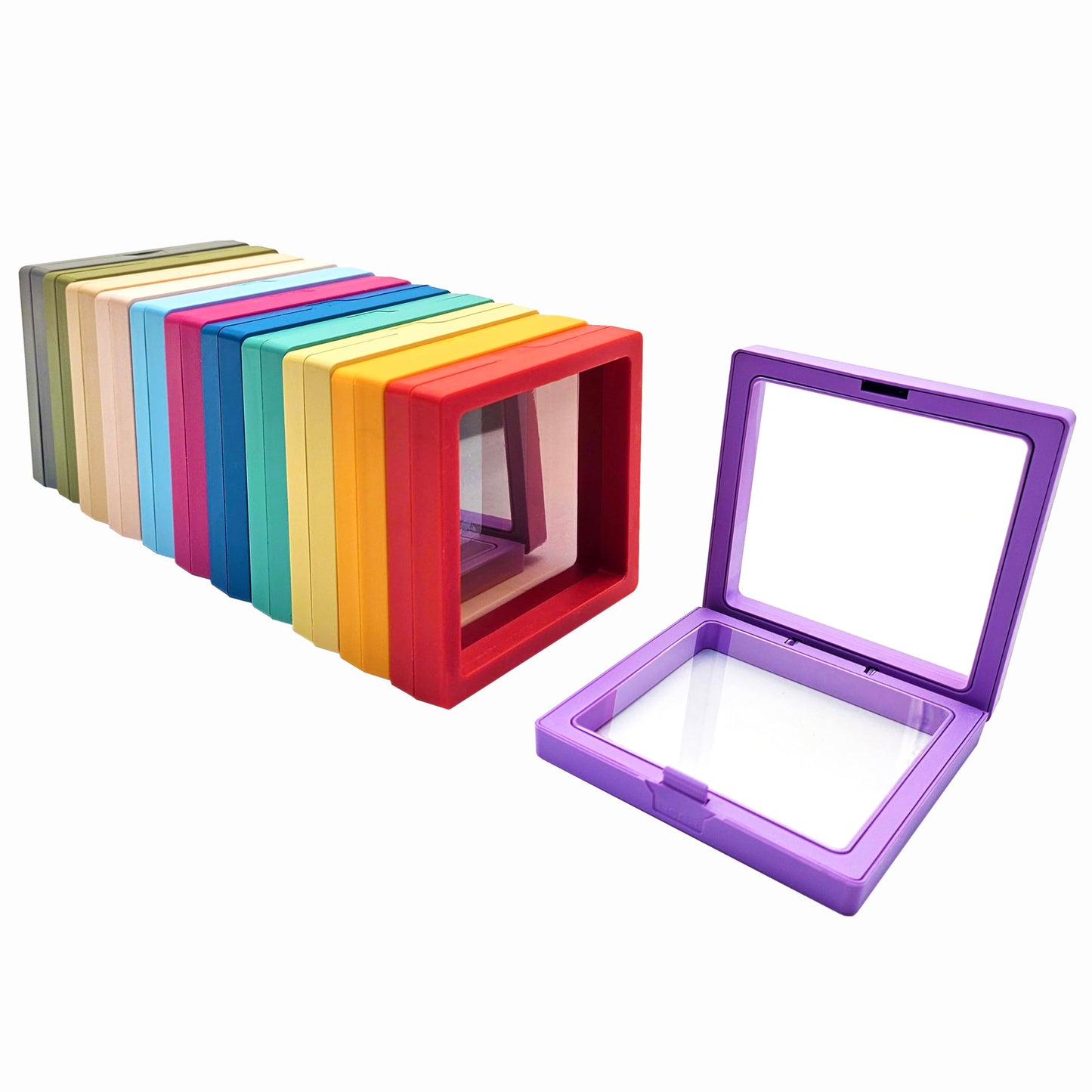 Ailison 12PCS 3D Floating Frame Display Stand, Jewelry Box, Gift Box, Ornament Organizer, Small Travel Jewelry Box, PE Film Anti-Oxidation, Suspended Display Box Stackable (Multicolour, 3.54 * 3.54)