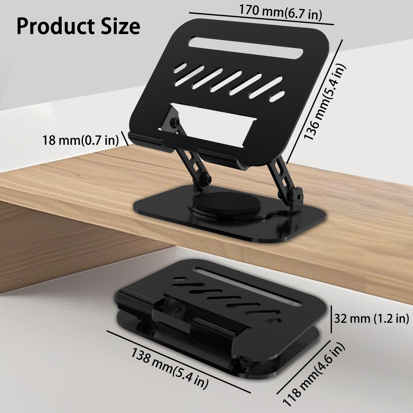TAPMEI Tablet Stand, 360° Rotation Dual-Arm Support iPad Holder Office Desk Accessories, Foldable iPad Air Holder Travel Accessories for Desk Men Gifts Fits All 4-16" Tablet (Black)