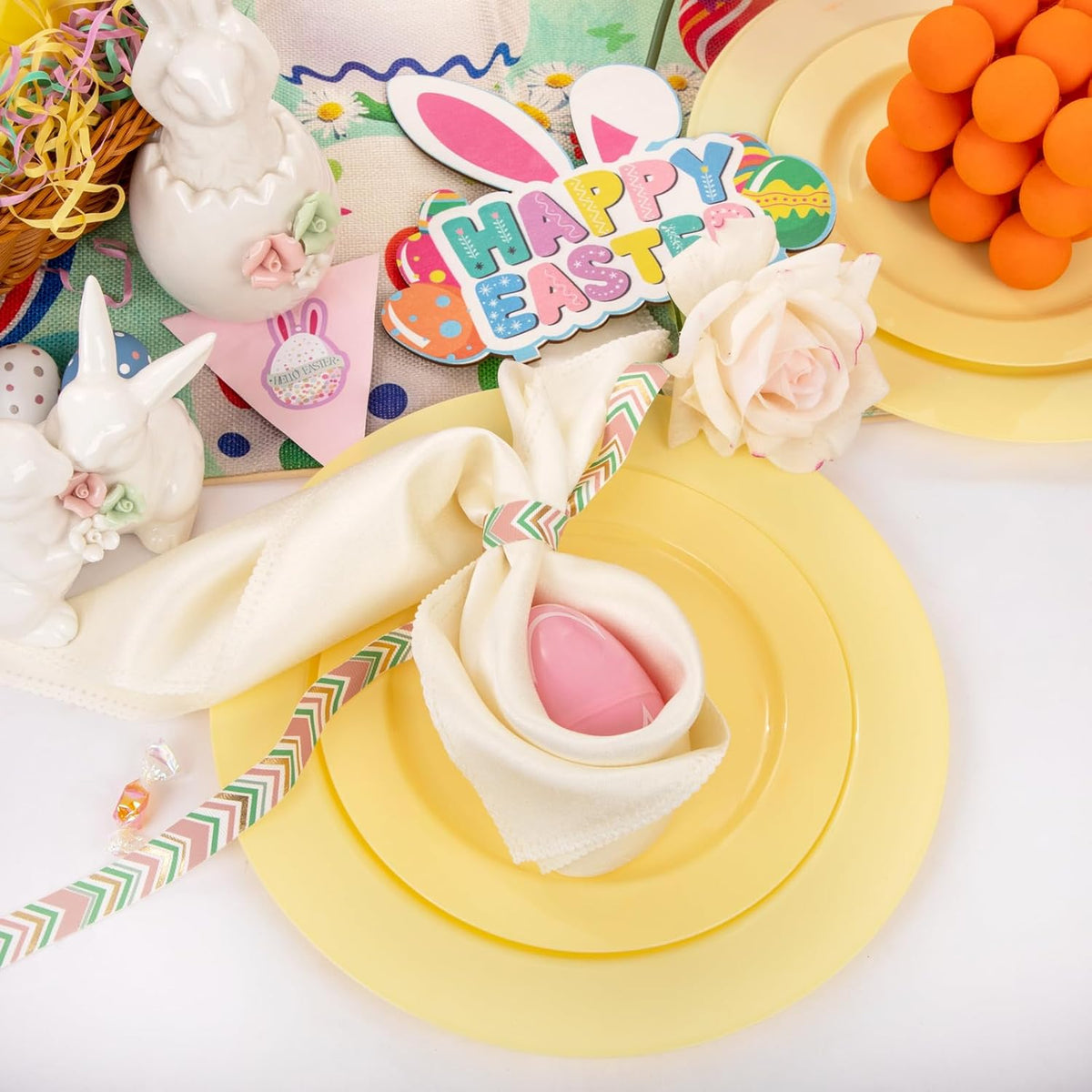FLOWERCAT 60PCS Yellow Plates - Heavy Duty Yellow Plastic Plates Disposable 10.25inch & 7.5inch for Easter Party/Wedding/Spring - Serve for 30 guests