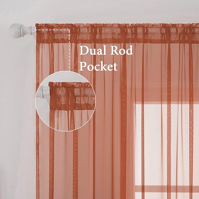 MIULEE 2 Panels Solid Color Sheer Window Curtains Elegant Window Voile Fall Panels/Drapes/Treatment for Bedroom Living Room (54X54 Inches Burnt Orange)