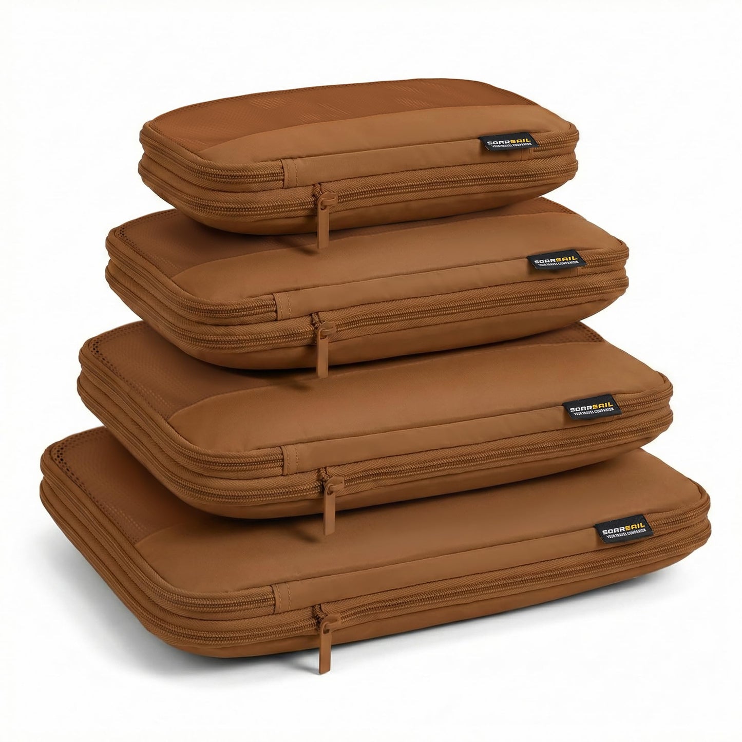 SOARSAIL 4 Piece Compression Packing Cubes for 3–7 Day Travel, Lightweight Travel Organizers with Breathable Mesh, Double-Zipper Packing Cubes for Carry-On & Suitcases (Light Brown)