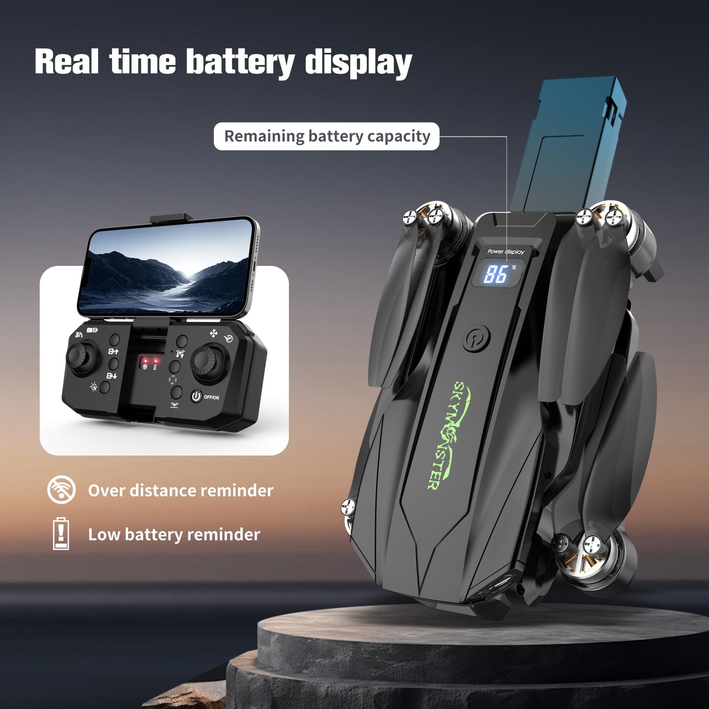 SKYMONSTER RC Drone,Drones 1080P HD Camera,3PC Batteries, FPV Foldable Drone With Brushless Motor,FPV Foldable RC Quadcopter, Real-Time Battery Display, Toys With Gift Box