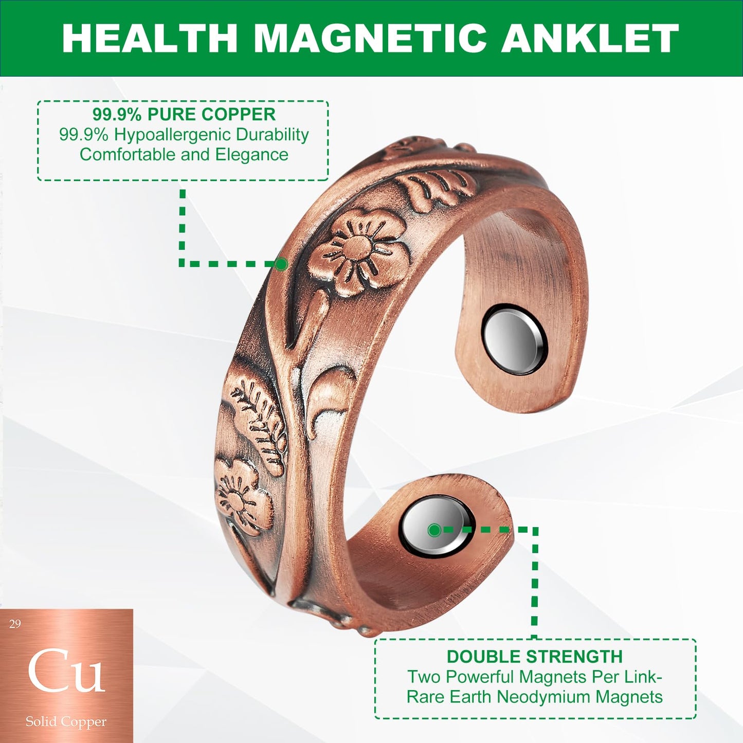 99.9% Pure Copper Magnetic Ring with 3Pcs Magnets Magnetic Rings Women, Fingers, Thumb Copper Ring Jewelry