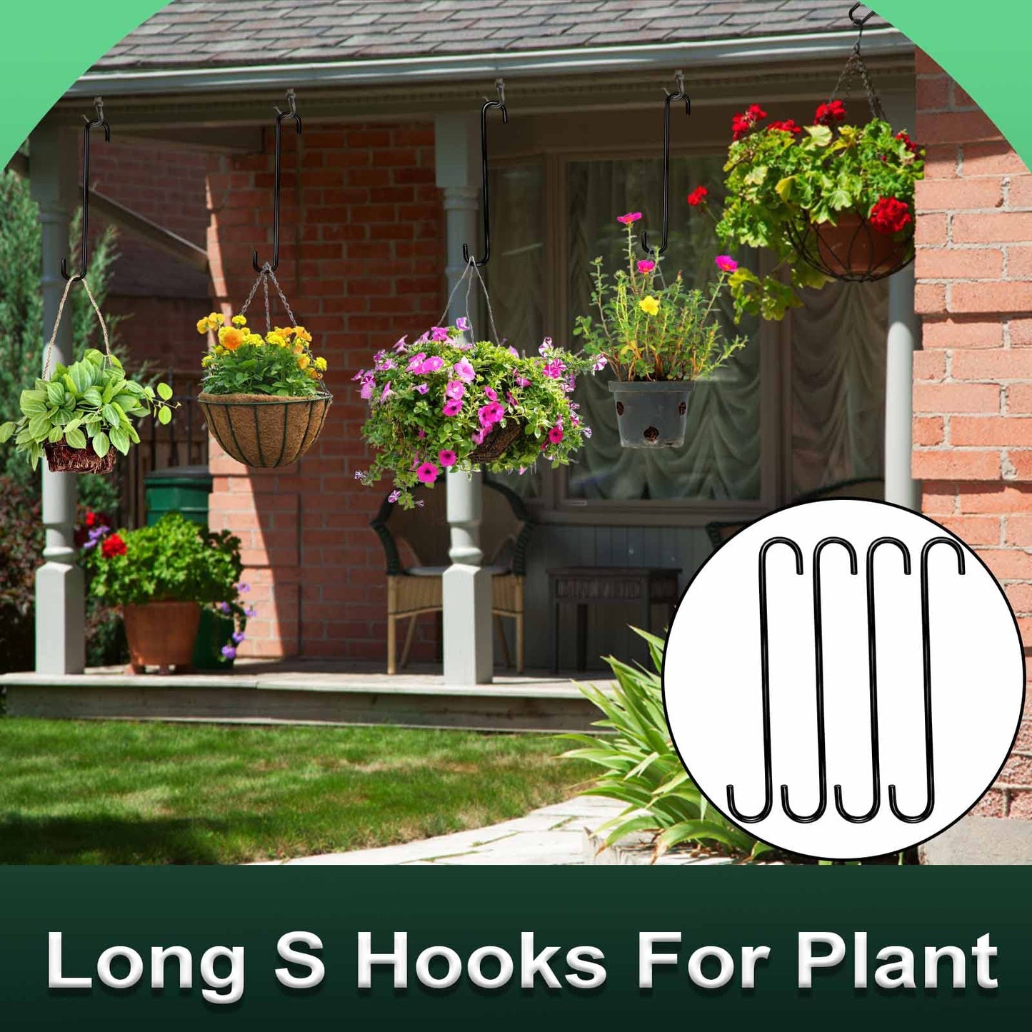DINGEE 8 Pack 14 Inch Extra Large S Hooks -Heavy Duty Long S Hooks for Hanging Plant,S Hook for Tree Branch,Bird Feeder,Pots and Pans Closet Garden Pergola Indoor Outdoor X-Large
