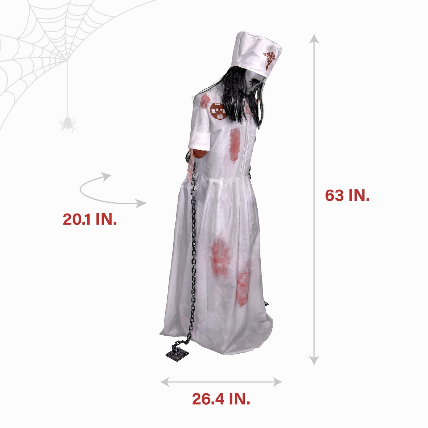 Haunted Hill Farm Life-Size 5.2-Ft Animatronic Convulsing Nurse by Tekky Halloween Decoration with Motion-Activated Sounds