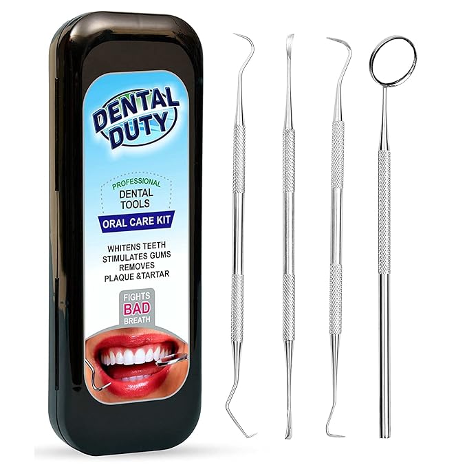 Dental Duty Dental Tools, Dental Pick for Teeth Cleaning Tools – Plaque Remover for Teeth with Teeth Cleaning Kit - Stainless Steel Dental Mirror for Teeth, Scraper and Scaler, (Black)