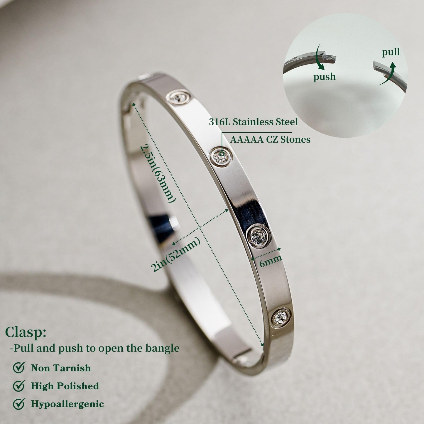 Kainier Gold Bracelets Sets for Women 4pcs Love Bangle Bracelet Cubic Zirconia Tennis Cuban Chain Stacking Gift for Love Gold/Silver (Silver)
