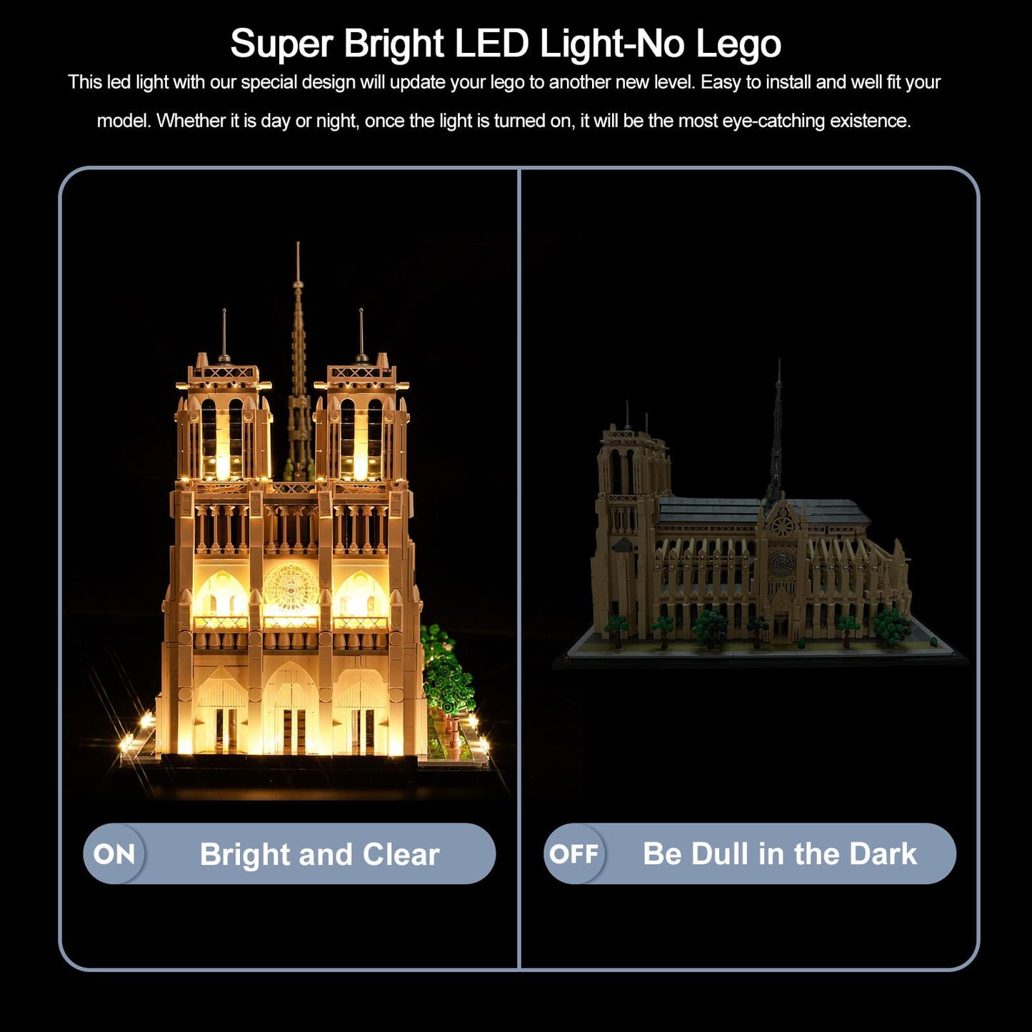 BrickBling LED Lighting Compatible with Lego Architecture Notre-Dame de Paris 21061, Compatible with Lego Notre Dame Cathedral, No Bricks Included (RC Version Light)