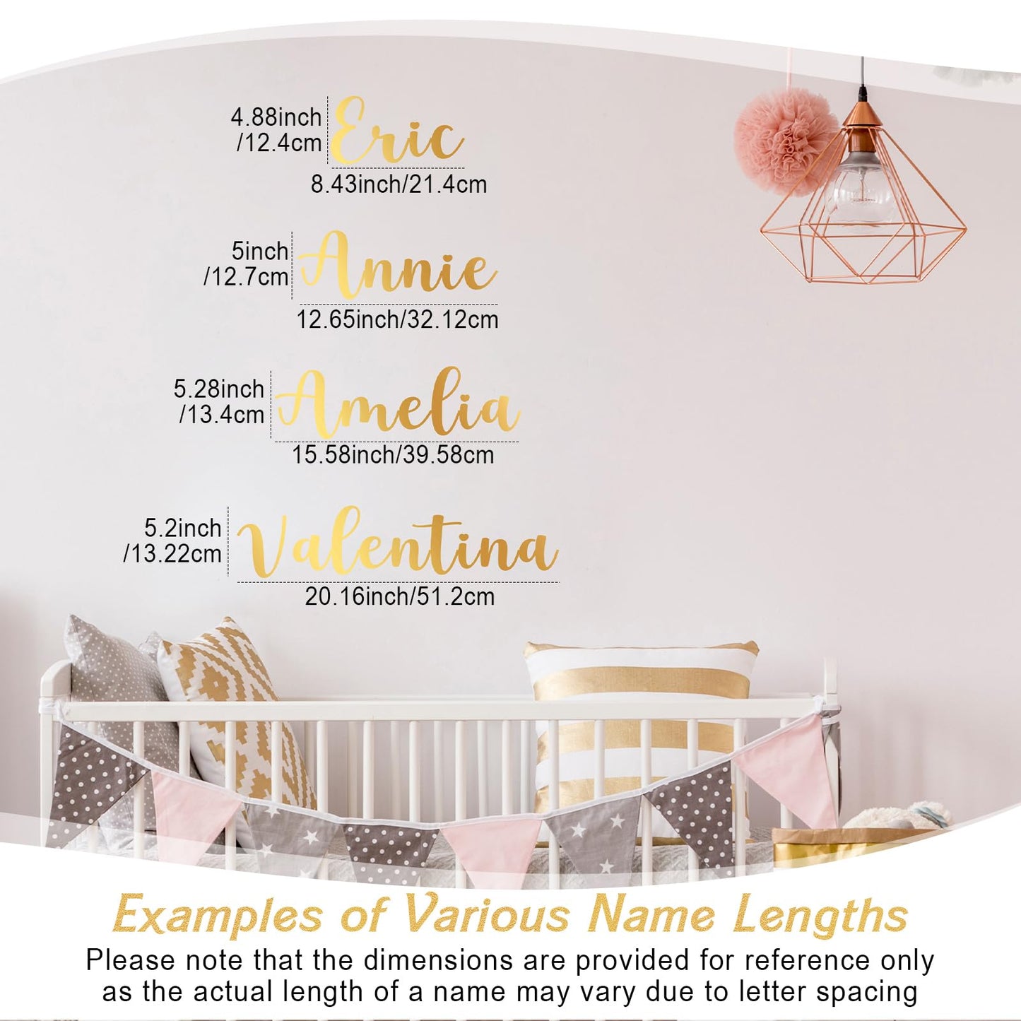 Boao Personalized Name Wall Decal Large Cursive Letter Stickers Big Alphabet Custom Stickers Nursery Wall Decal for Backdrop Bedside Bedroom Home Classroom DIY Craft(Classic,Gold,Regular)