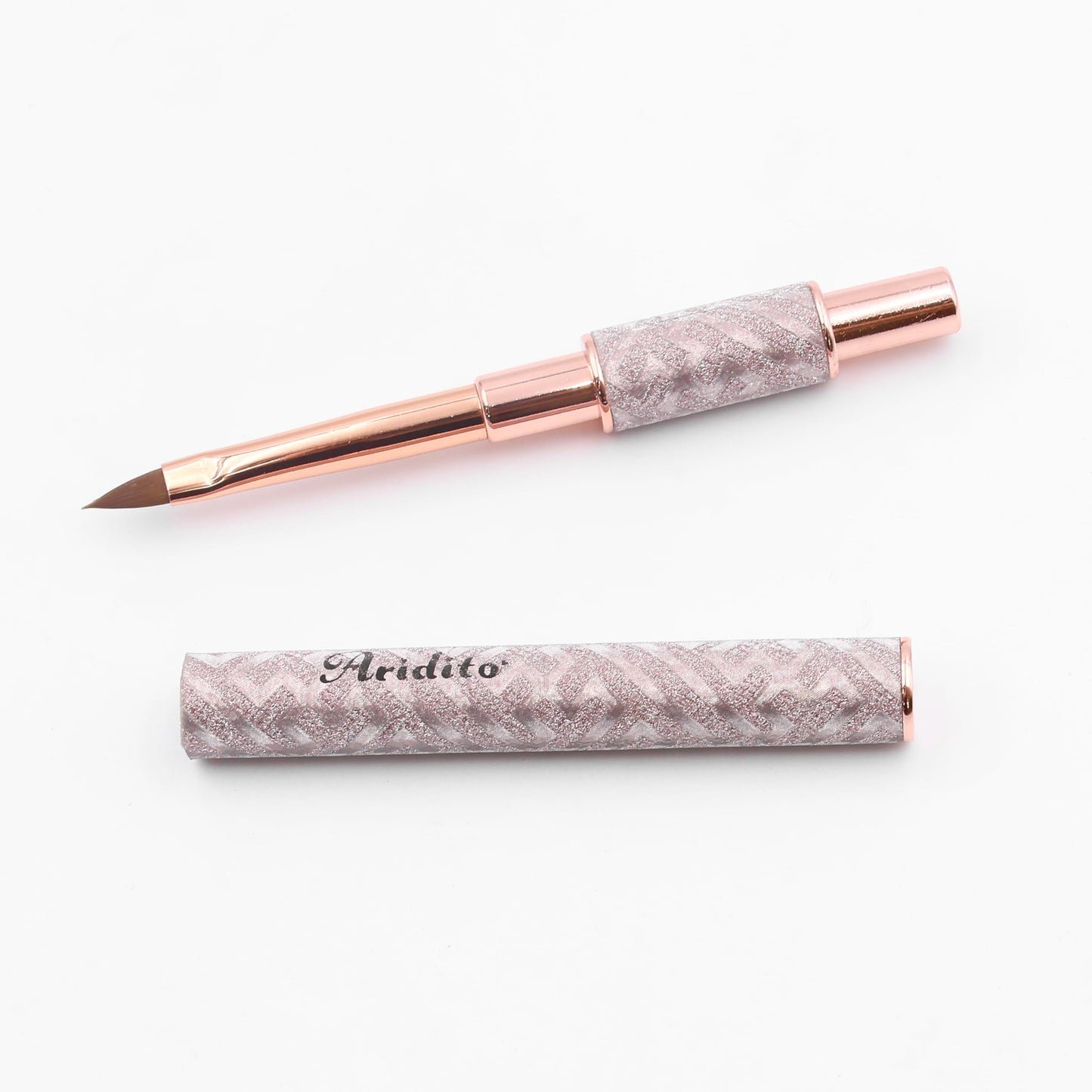 Aridito 5pcs new shiny leather case with metal handle and cap gel nail art brushes professional tools for High-end nail salon use