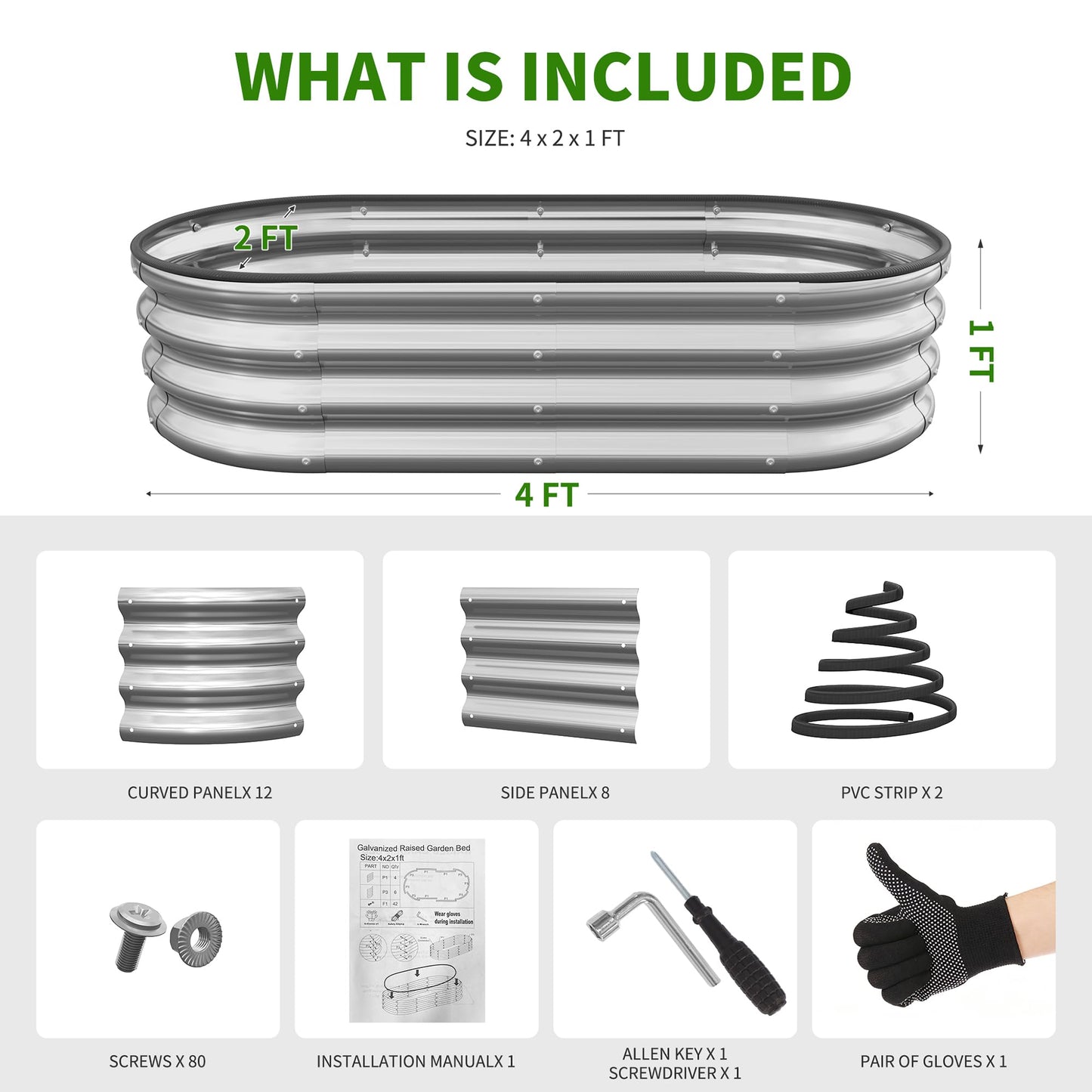 Anmiro Planter Raised Beds Metal Kit, 4×2×1ft 2 Pack for Outdoor Planter Boxes with Easy Assembly,Oval Large Galvanized Garden Beds for Vegetables, Fruits, Flower Silver