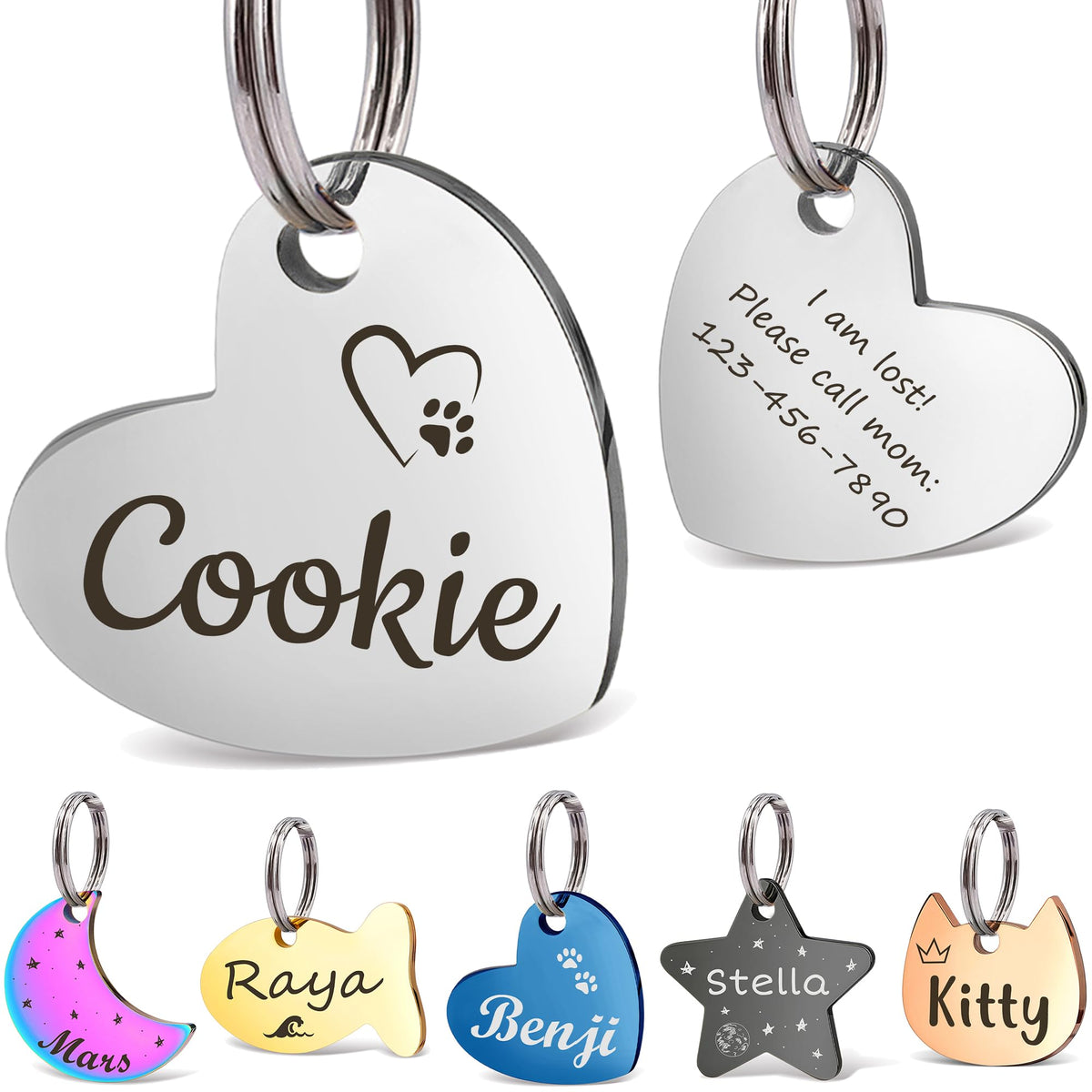 Anavia Small Size Dog Cat ID Tags, Small/XS Personalized Color Plated Stainless Steel Puppy Kitten Name Tags, Customized Engraved Nameplate Pet Collar Tag (Blue, Star)