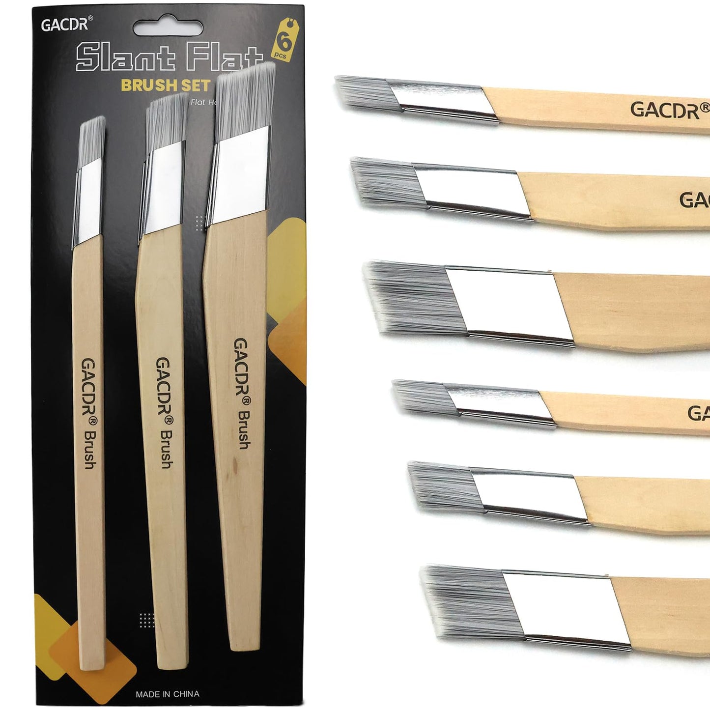 GACDR Slant Lining Fitch Paint Brushes,Pack Of 6 Cutting In Paint Brush Angled for Fast Accurate Detail & Control Hobby & Craft 2 Each of 0.5", 0.75", and 1"
