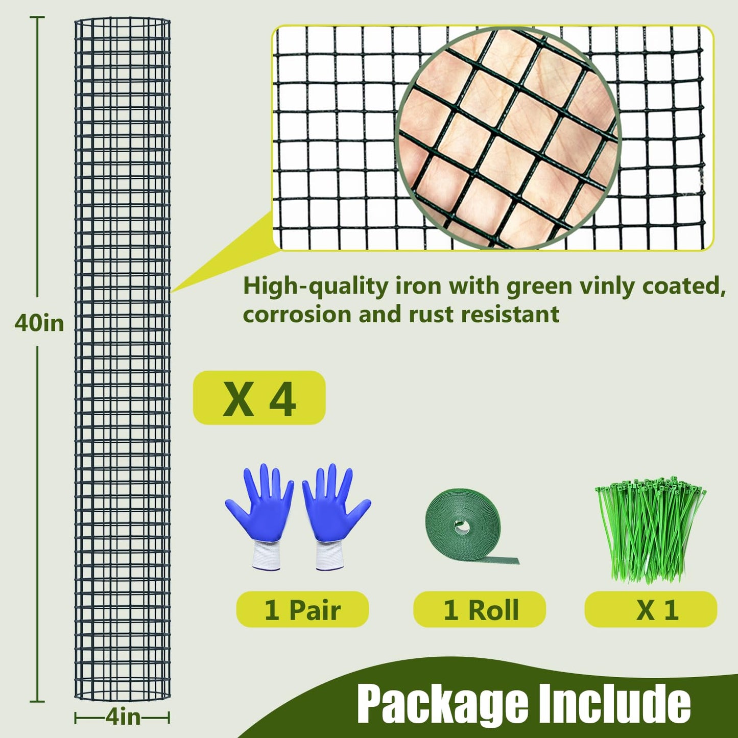 HOLANHING 4 Pack Metal Moss Pole, 40" Moss Poles for Plants Monstera, Stackable Sphagnum Moss Pole for Plants Work with Sphagnum Moss(4 Pack 40")