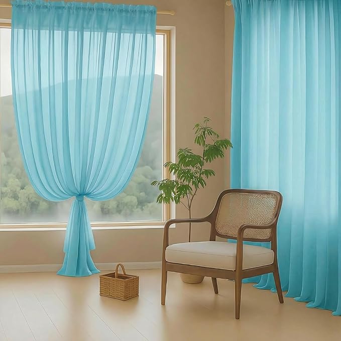 Sheer Curtains 84 Inches Long 2 Panels, Elegant Airy Transparent Light Filtering Window Curtains, Window Drapes for Living Room Bedroom, Top Dual Rod Pocket Design, Aqua, 2x42Wx84L Inches