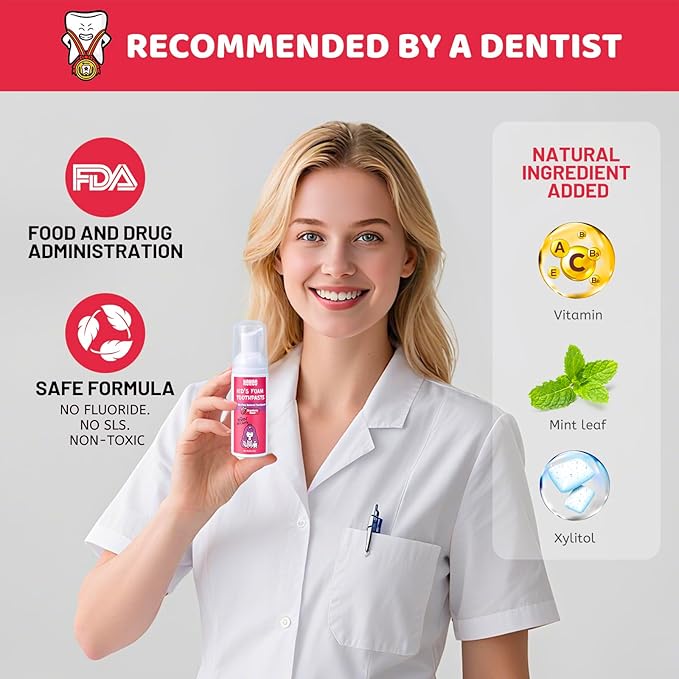 NOHOO Fluoride Free Foam Toothpaste Kids Fruit Flavour,Natural Training Toothpaste for Baby Toddler Children Oral Cleaning and Cavity Protection Strawberry Orange Cantaloupe Watermelon
