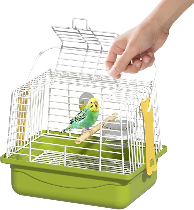 Small Bird Cage,Parakeet Travel Carrier with Handle,Perch,Feeder,Waterer