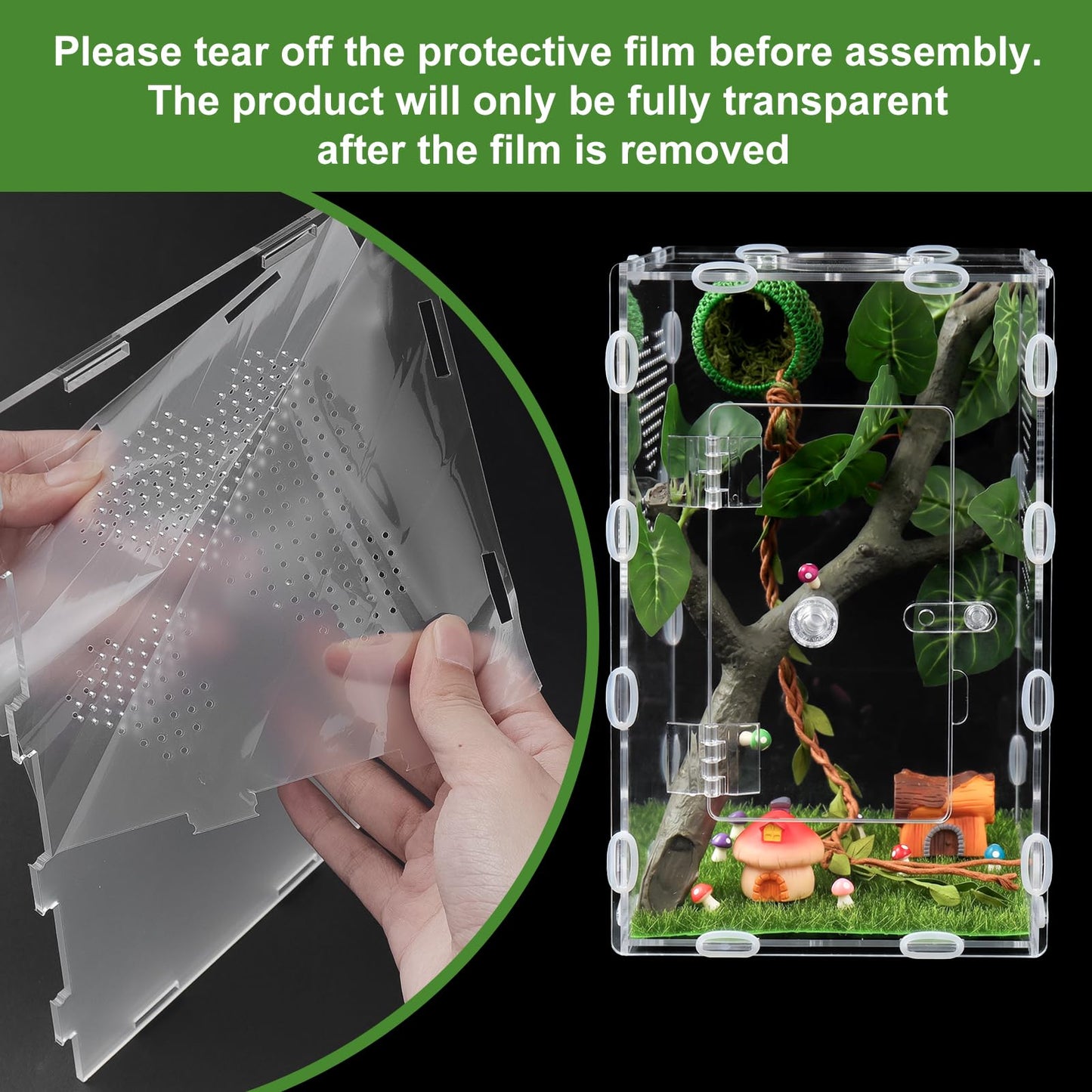 YPJXBEST Jumping Spider Enclosure,6x6x10 in Spider Enclosure Easy Assembly with DIY Jumping Spider Accessories Front Opening Bug Habitat with Feeding Port for Mantises,Spiders,Insects