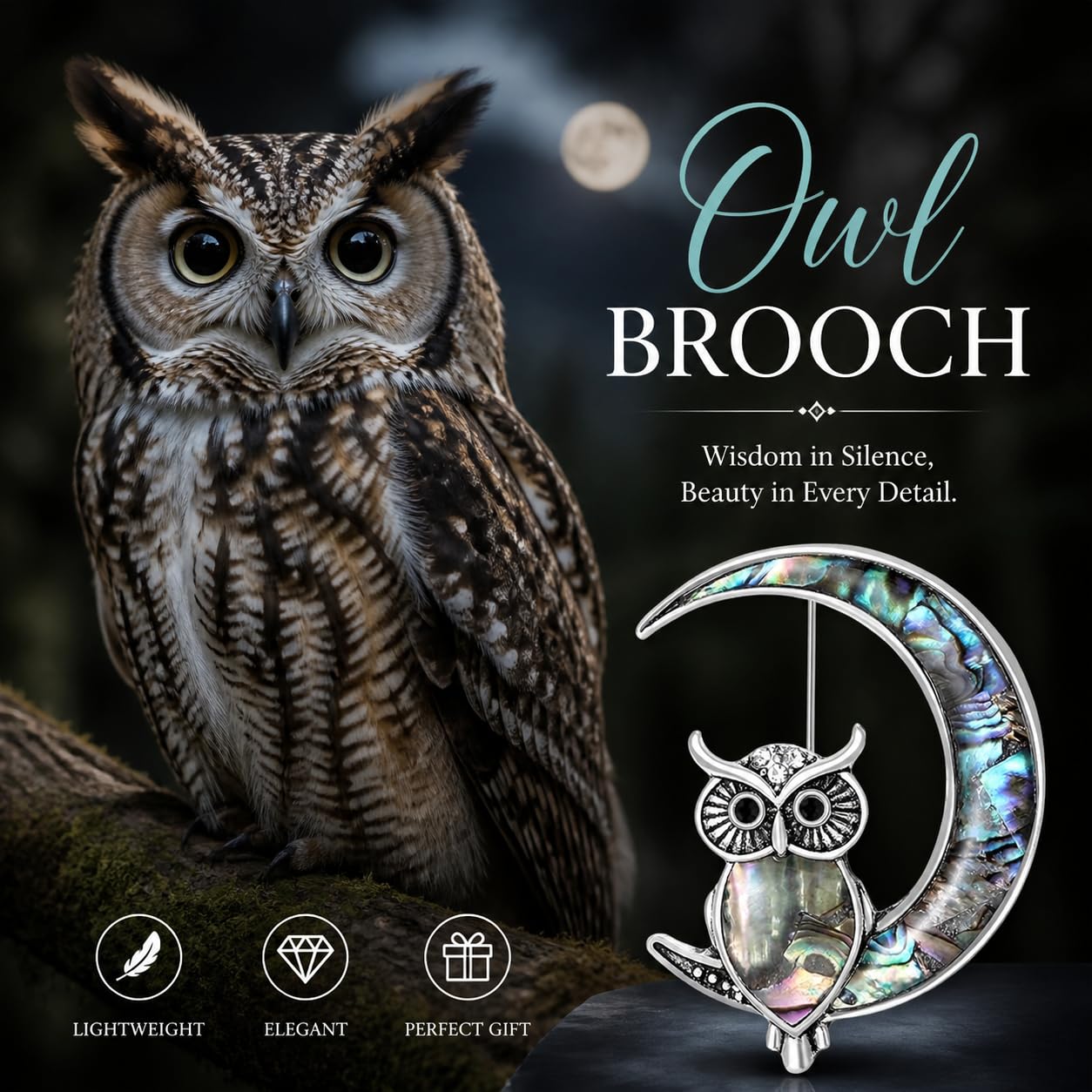 Owl Brooch for Women Abalone Shell Owl Pin Animal Brooch