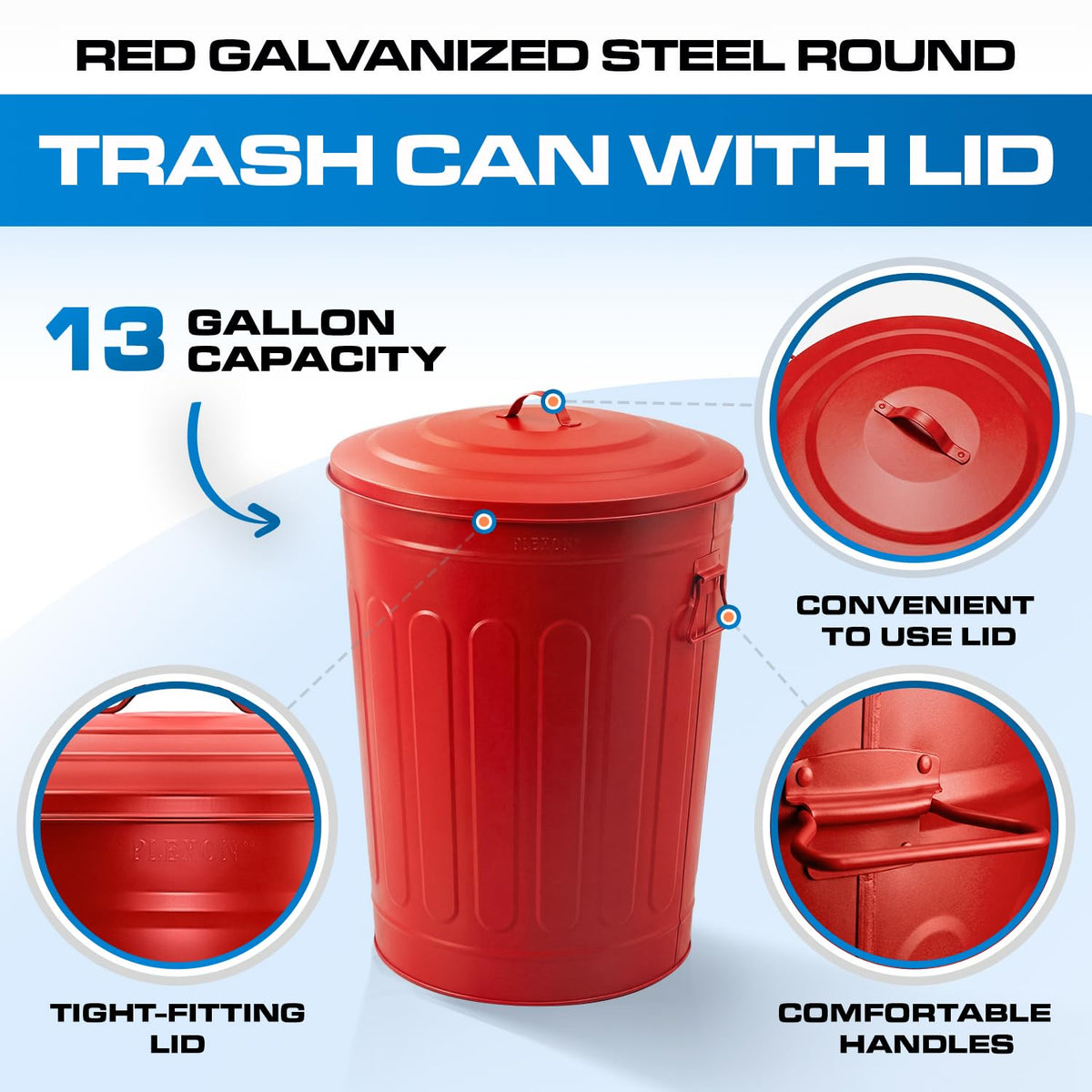 Metal Trash Can with Lid 13 Gallon (3 Count)