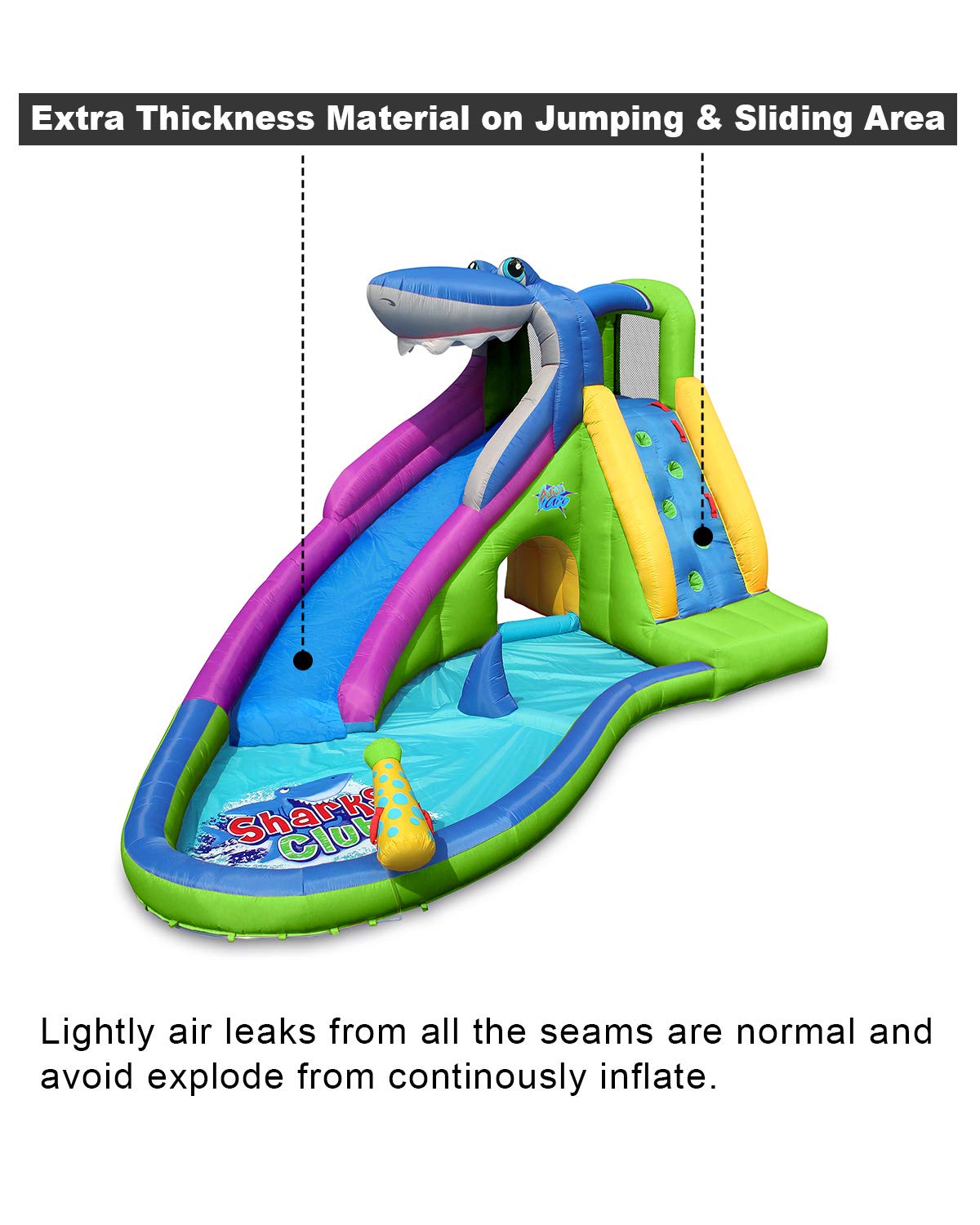 ACTION AIR Inflatable Water Slide, Shark Bounce House with Slide for Wet and Dry, Playground Sets for Kids Backyard, Water Spray & Water Pool, Durable Sewn with Extra Thick Material